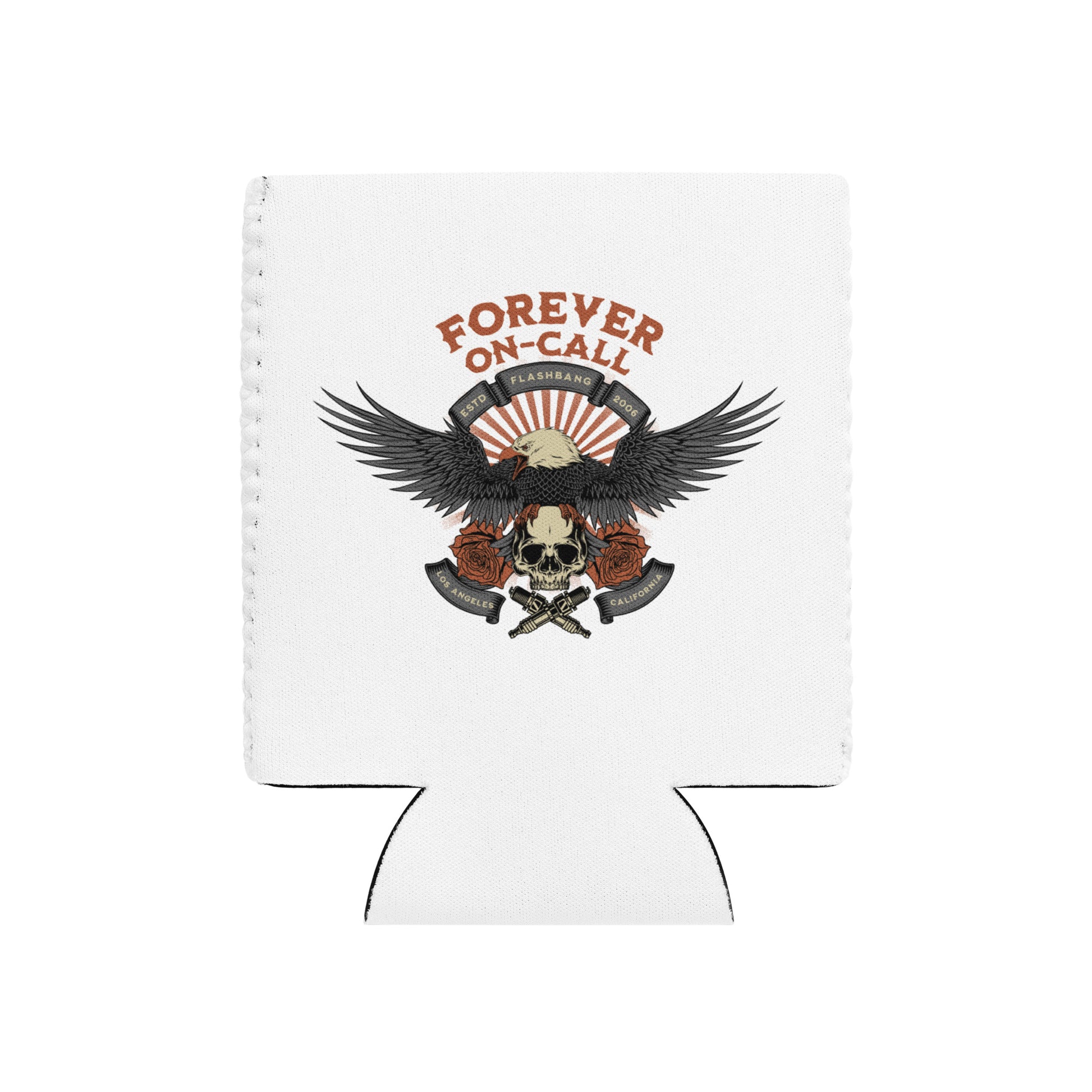 White can cooler with an eagle and skull design and 'Forever On Call' text on a white background