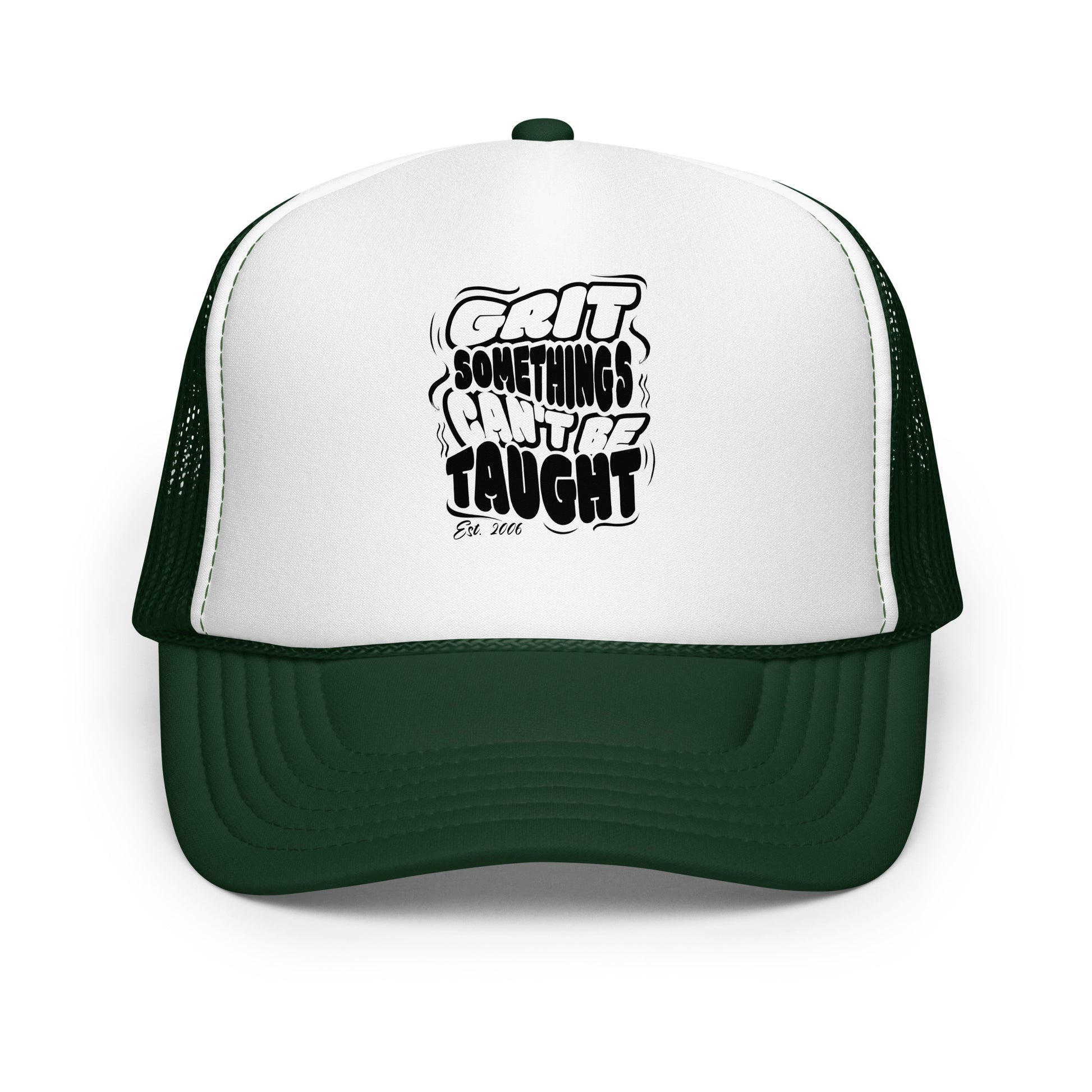Trucker hat with motivational quote on a white background