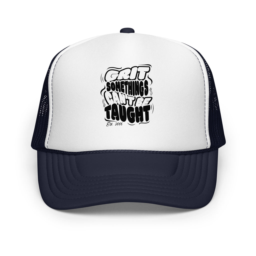Trucker hat with motivational quote on a white background