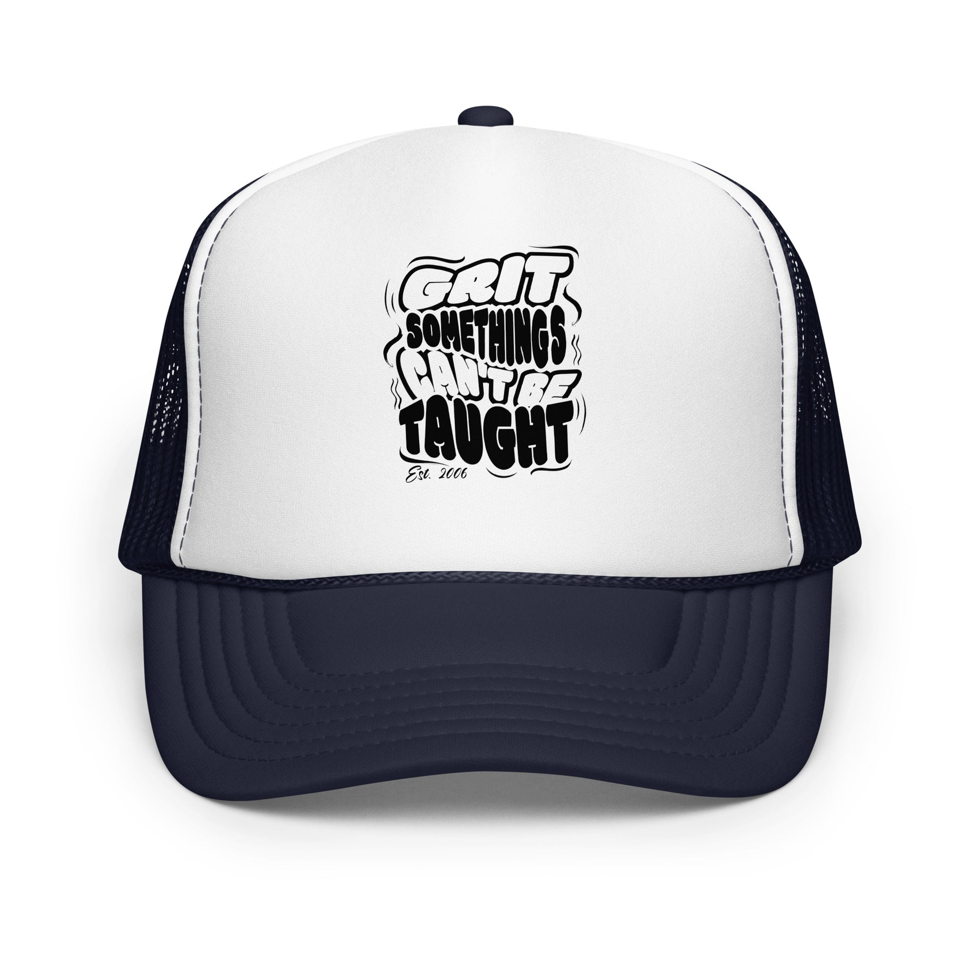 Trucker hat with motivational quote on a white background