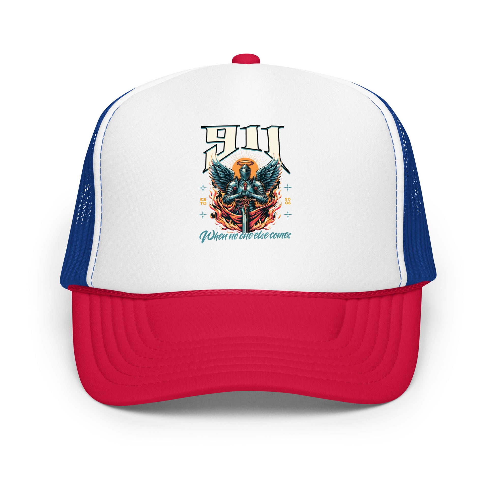 Trucker hat with a graphic design on a white background