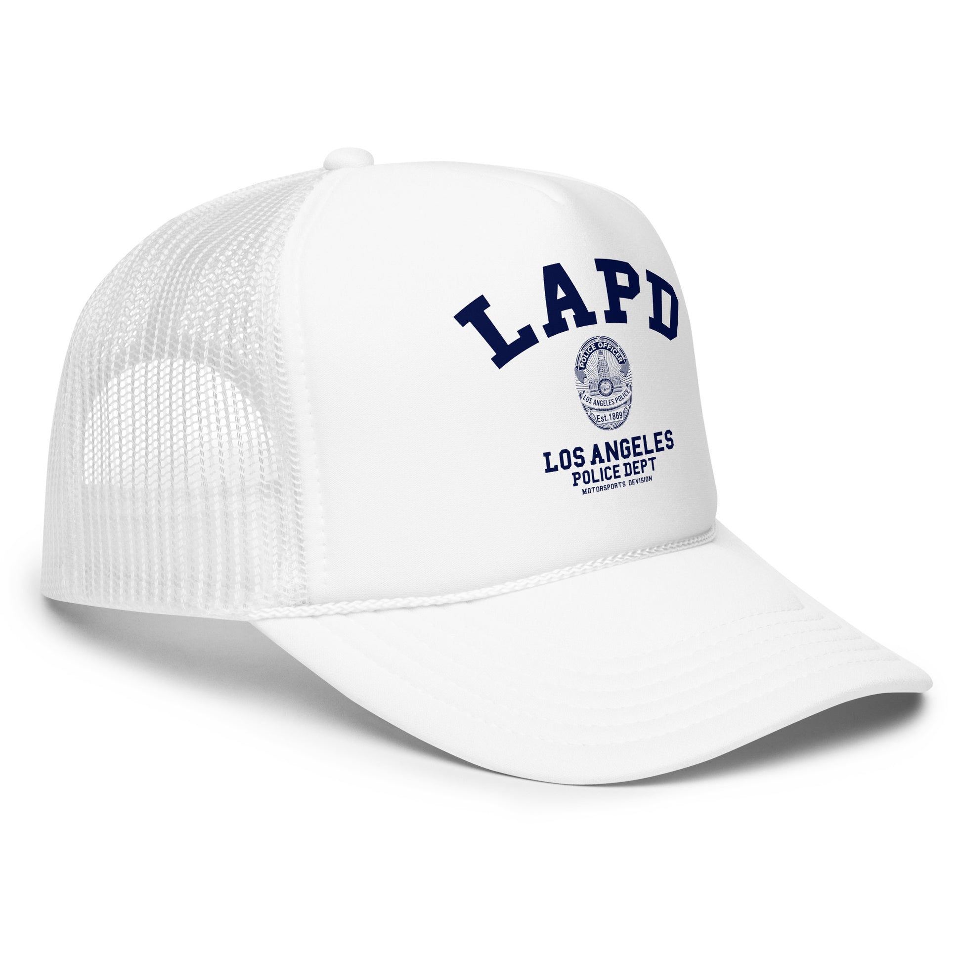 White cap with LAPD Los Angeles Police Dept logo on a white background