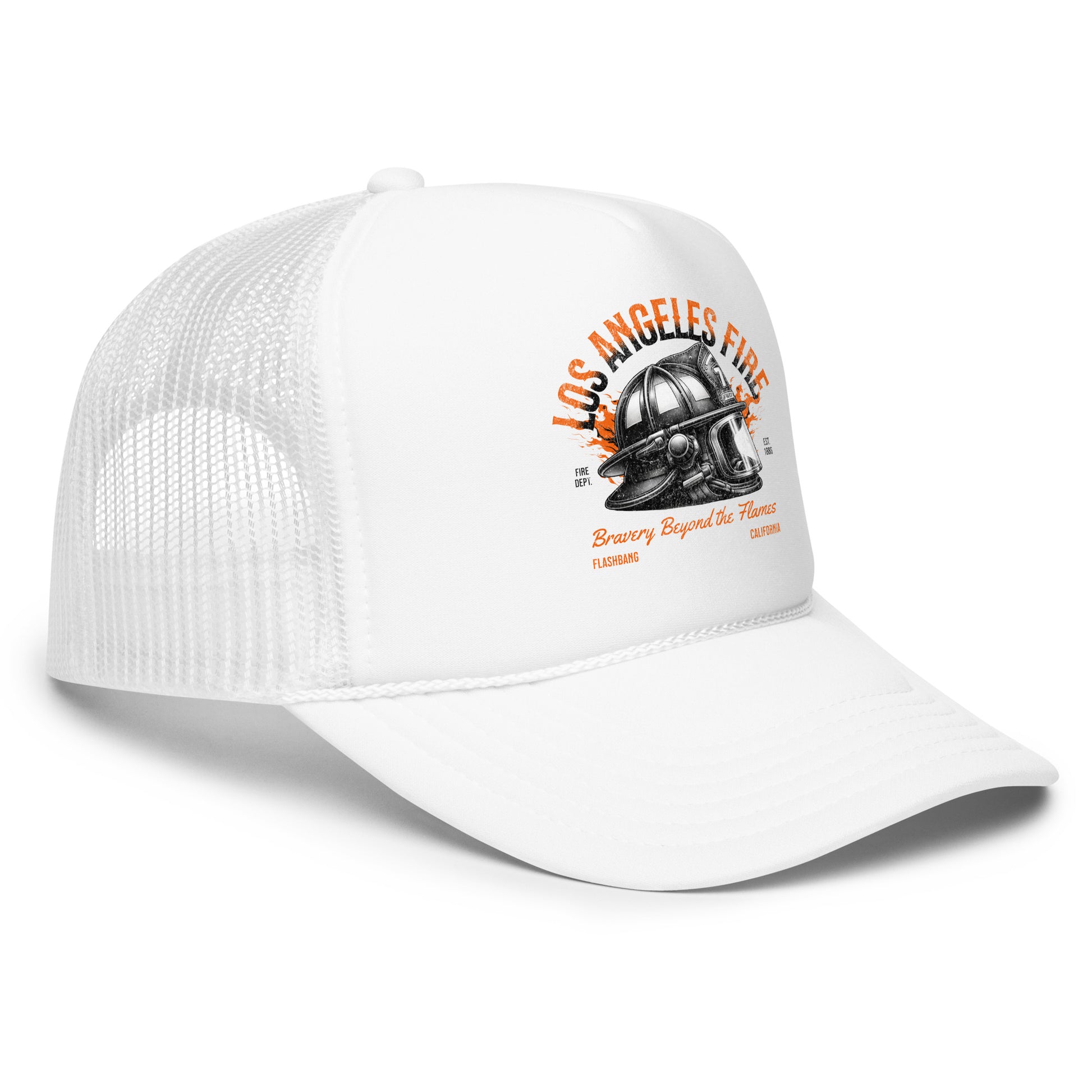White cap with 'Los Angeles Fire' logo on a white background