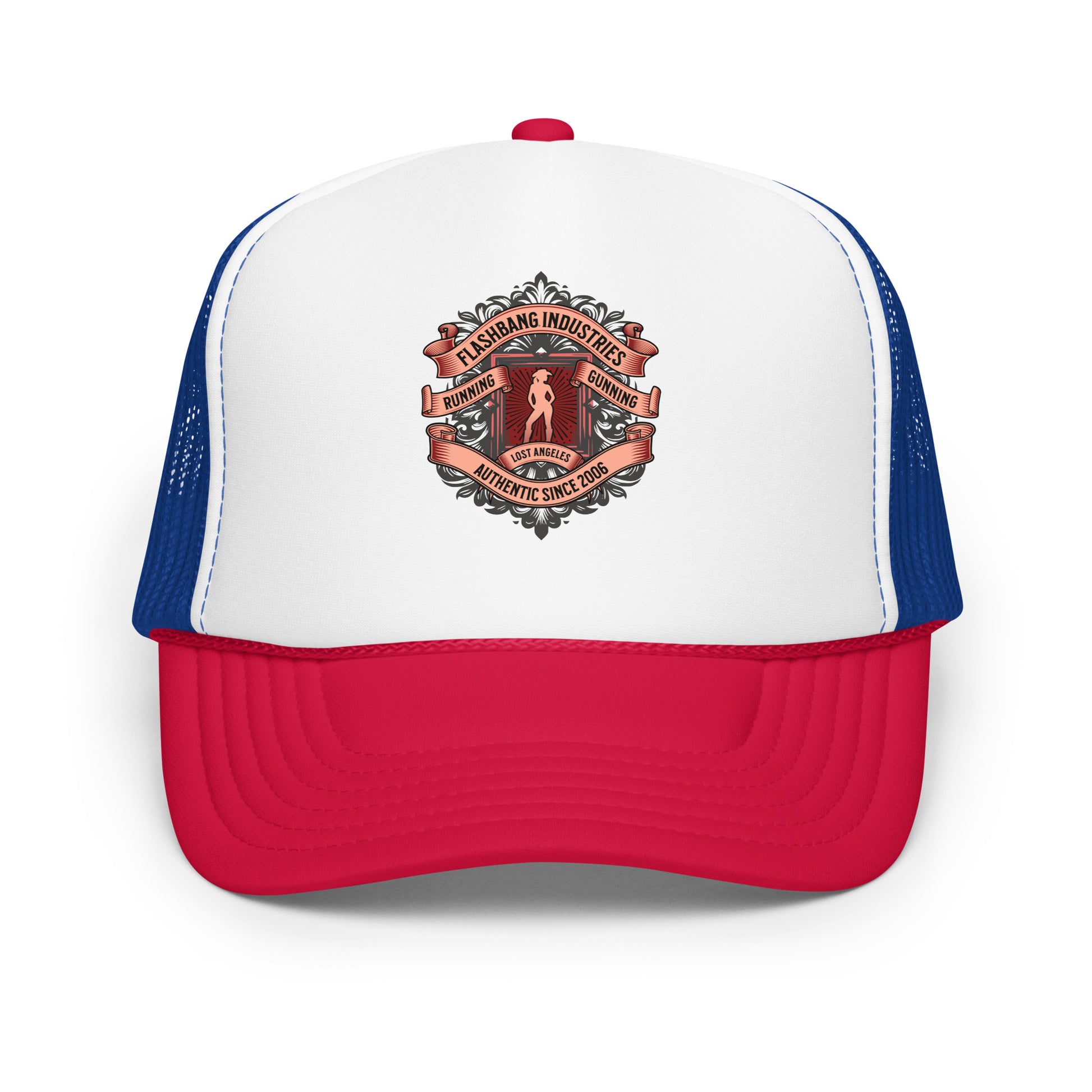 Trucker hat with a logo on a white background