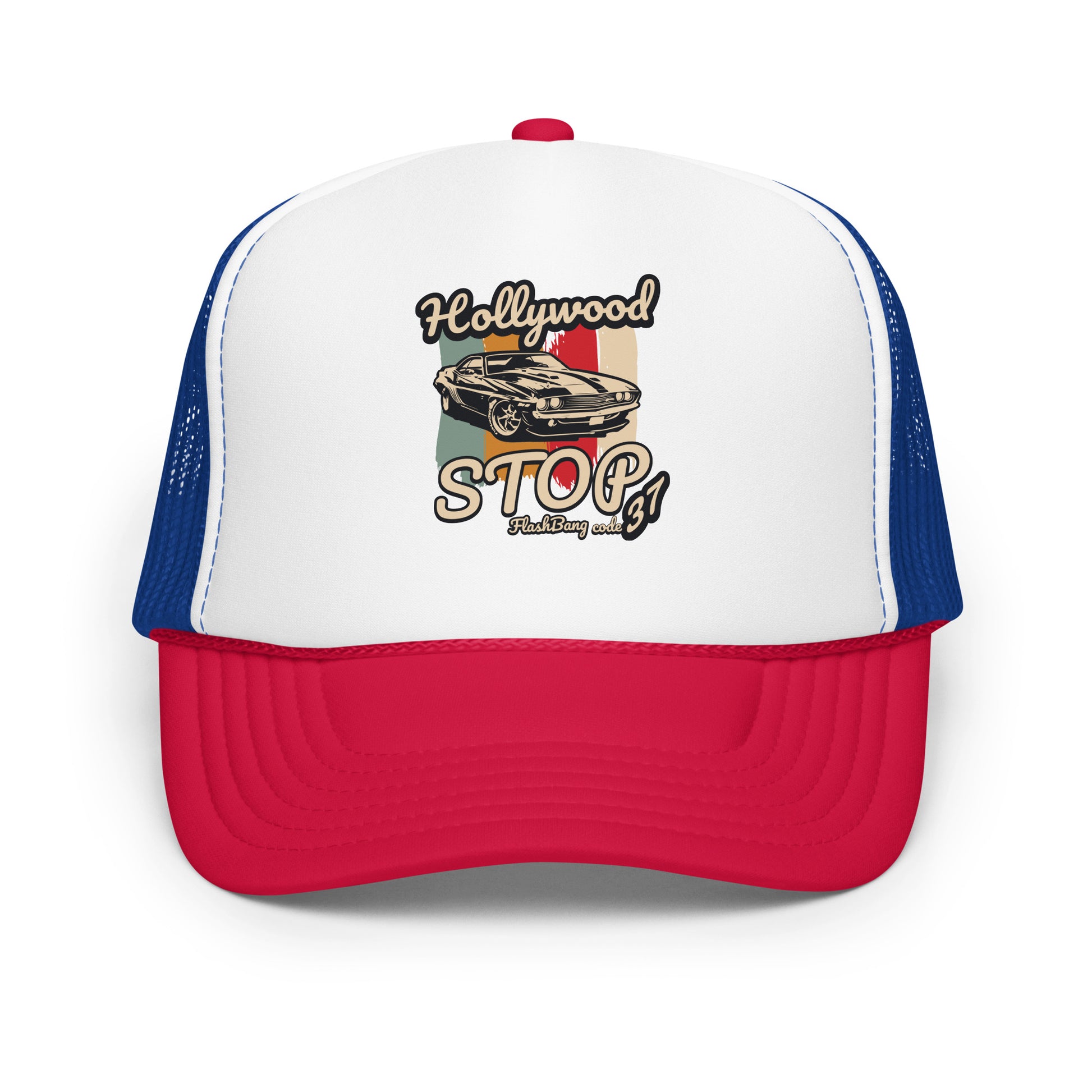 Trucker hat with Hollywood Stog logo on a white background