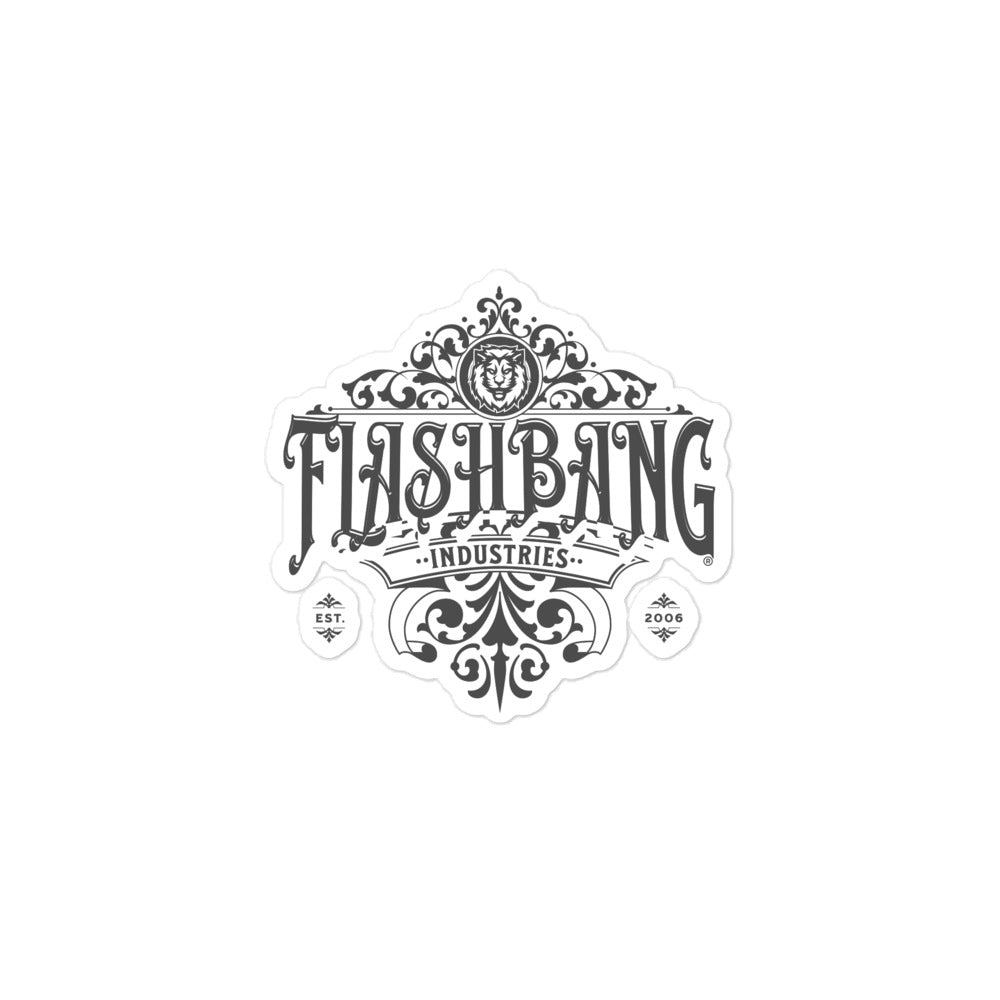 Black and white logo of Flashbang Industries on a white background