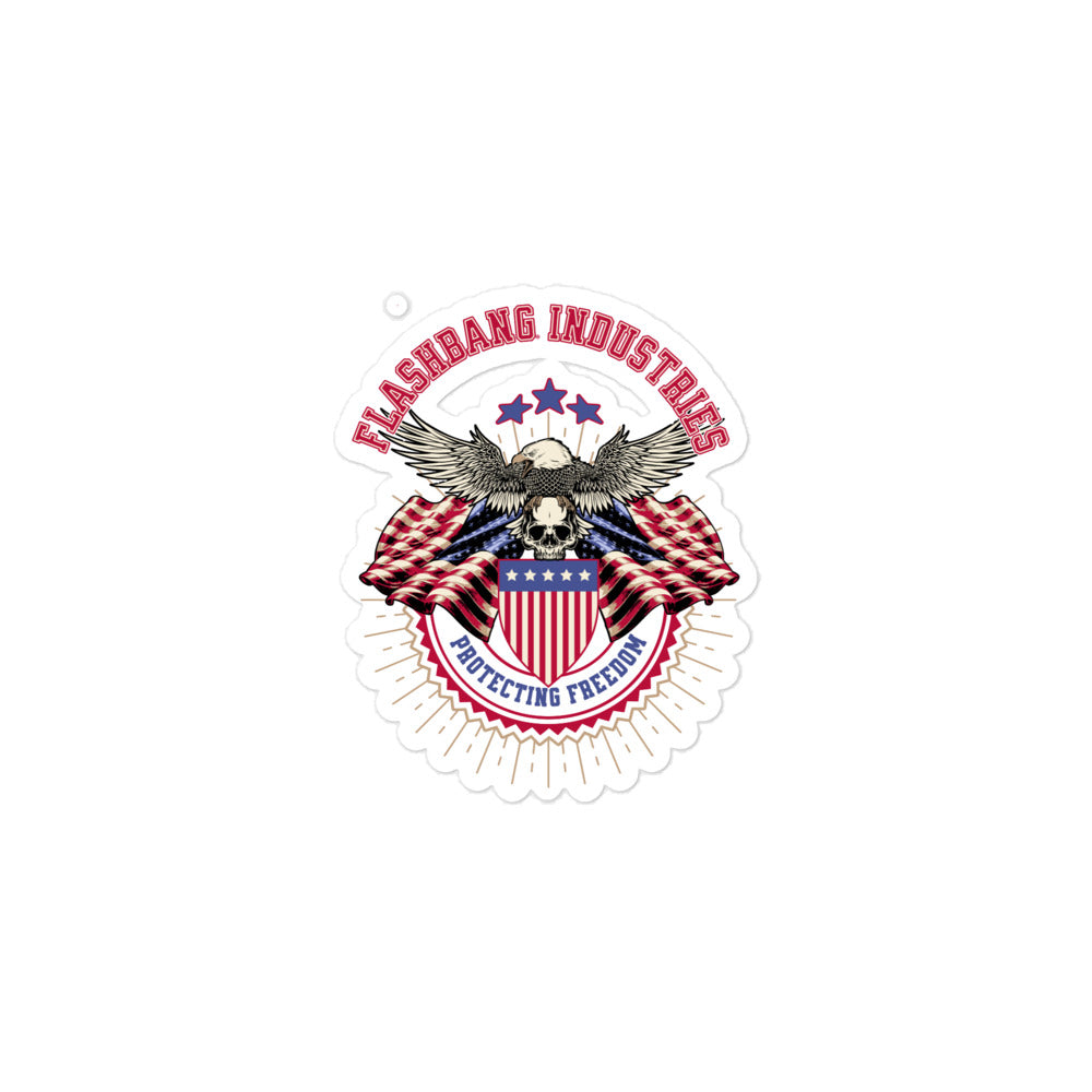 Logo with an eagle and American flag design, featuring the text 'Flashbang Industries Protecting Freedom'.