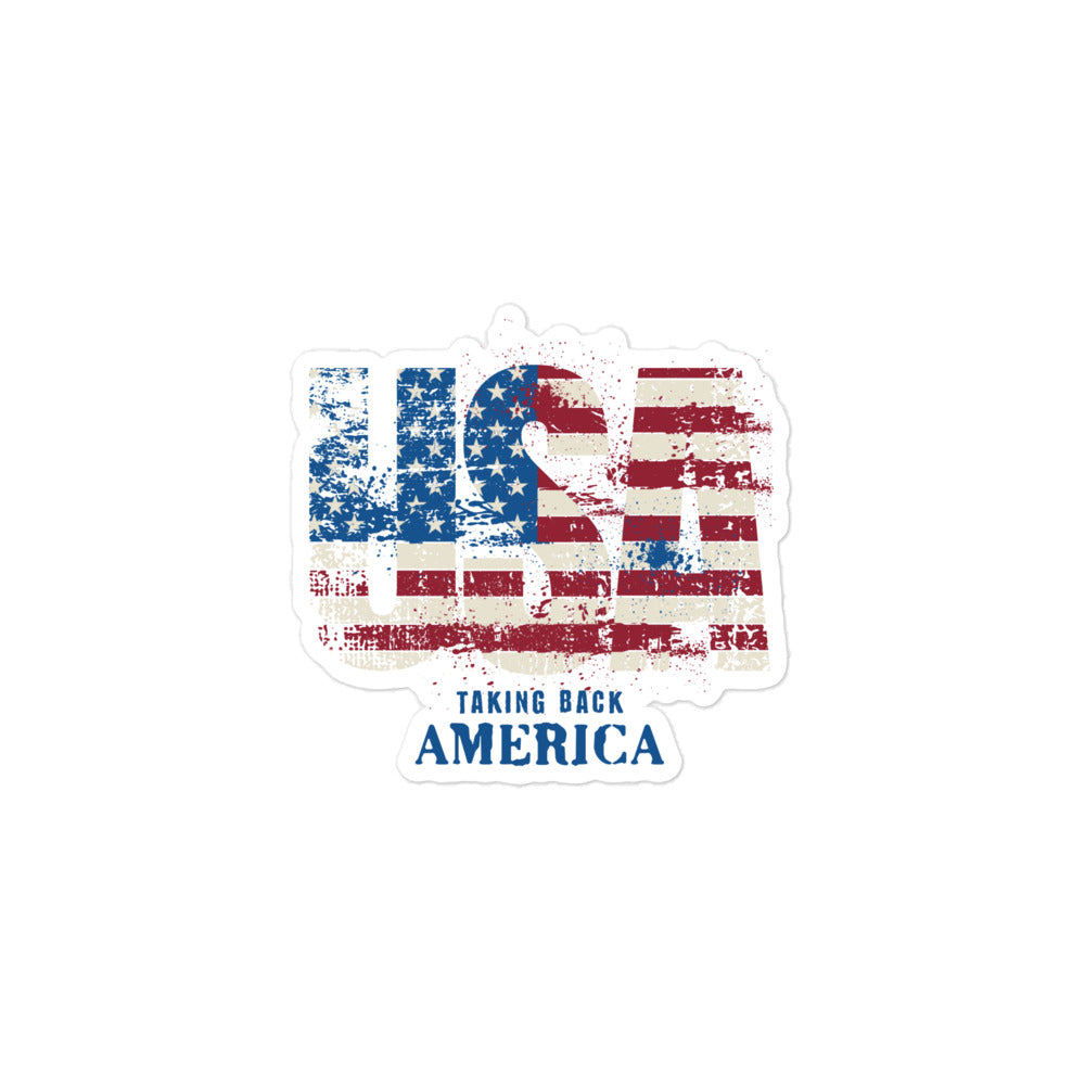 American flag design with 'Taking Back America' text on a white background