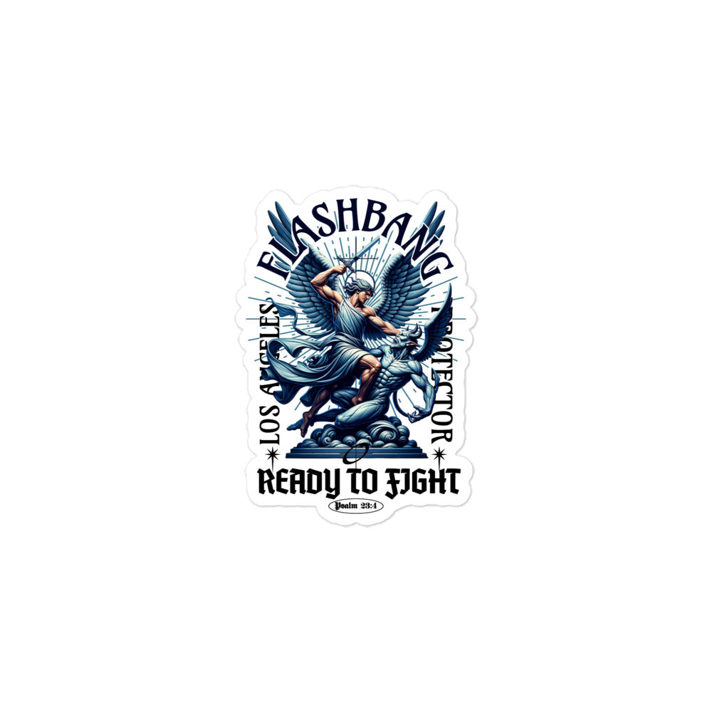 Sticker with angelic design and text on a white background