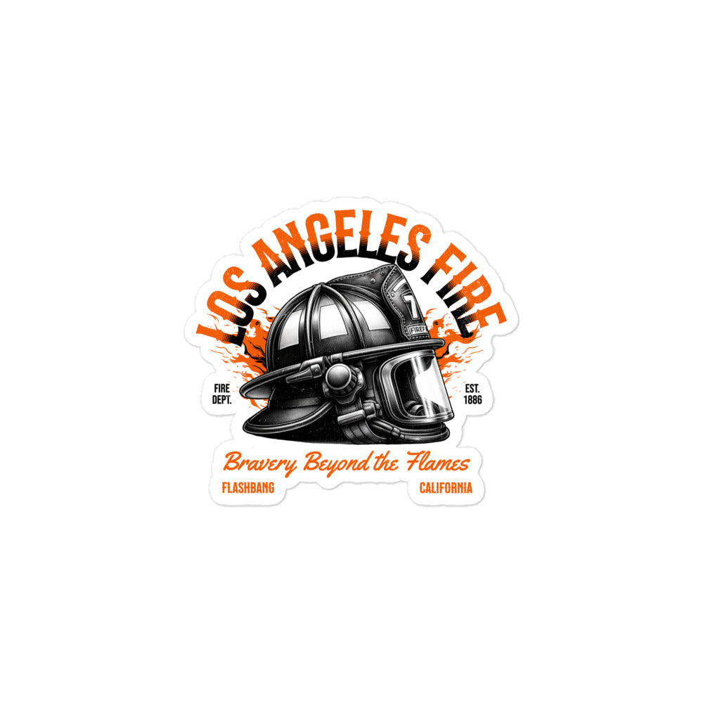 Sticker with a fire helmet design and 'Los Angeles Fire' text on a white background
