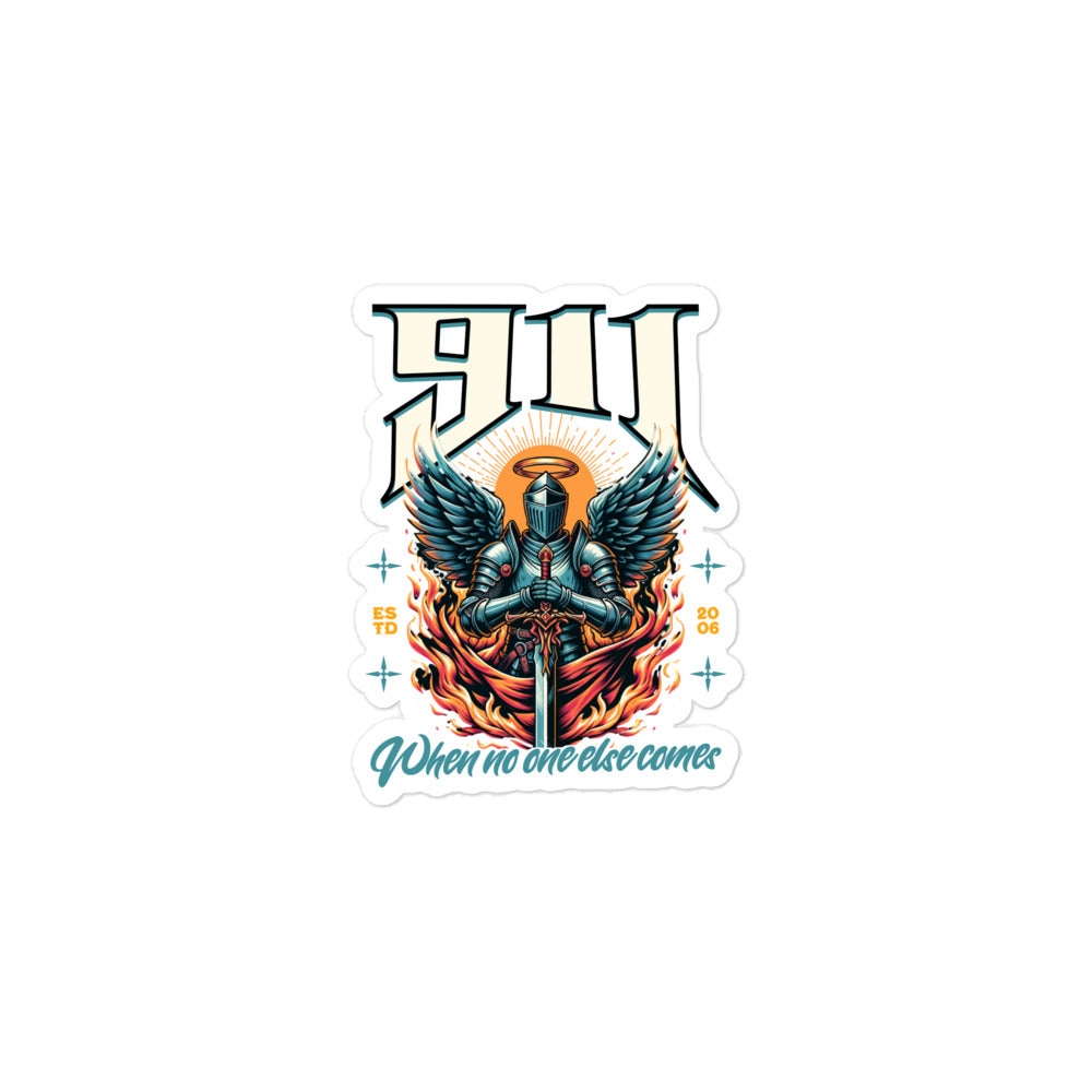 Sticker with a knight design and text on a white background