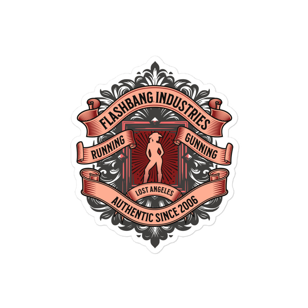 Logo of Flashbang Industries with decorative elements on a white background