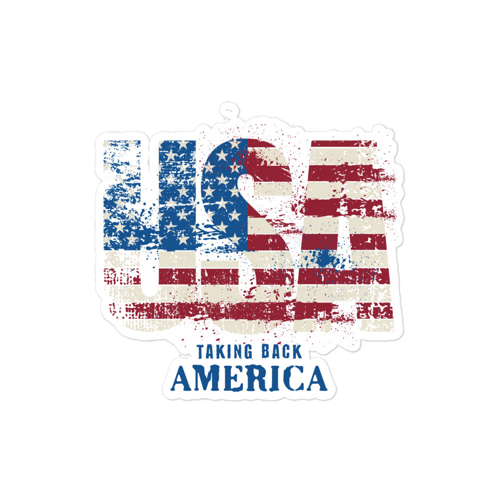 American flag design with 'Taking Back America' text on a white background