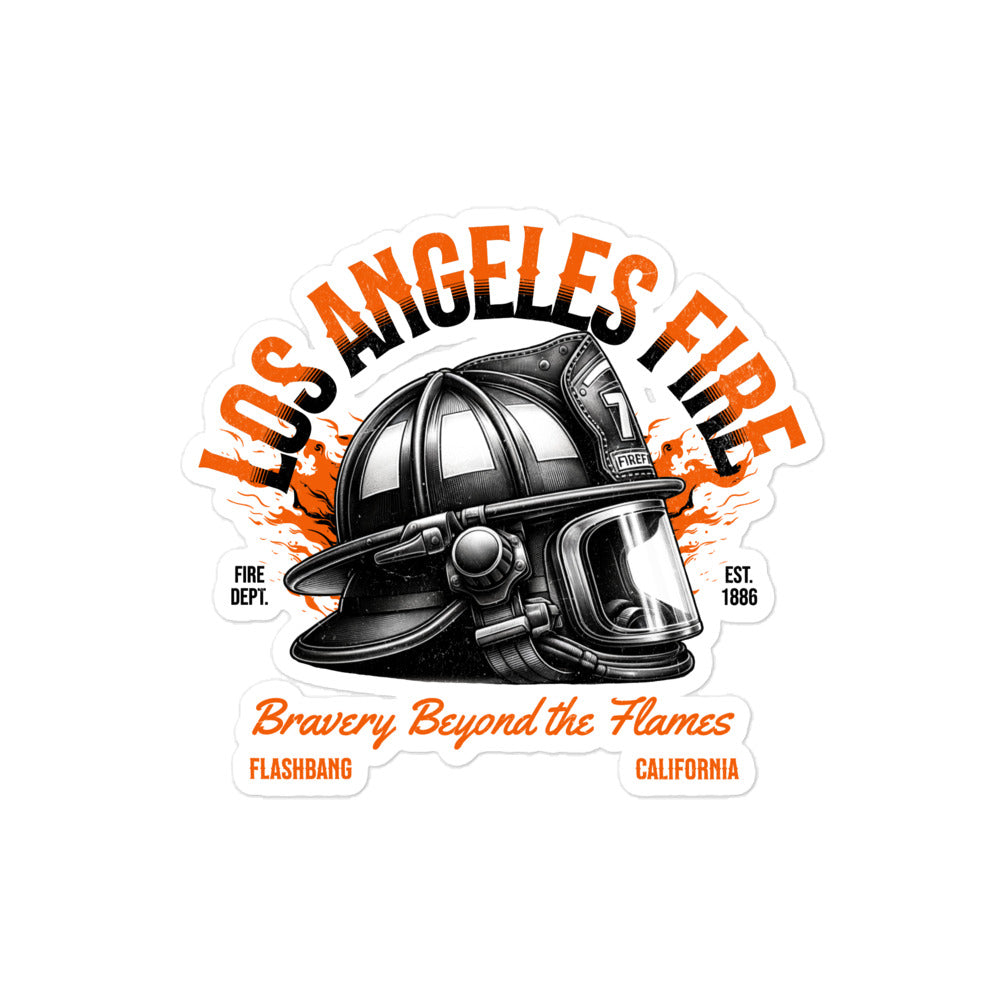 Fire helmet design with 'Los Angeles Fire' text on a white background