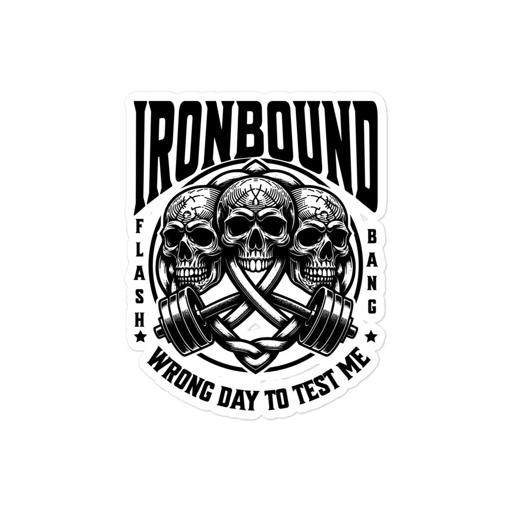 Logo with skulls and barbells, featuring the brand 'IRONBOUND'.