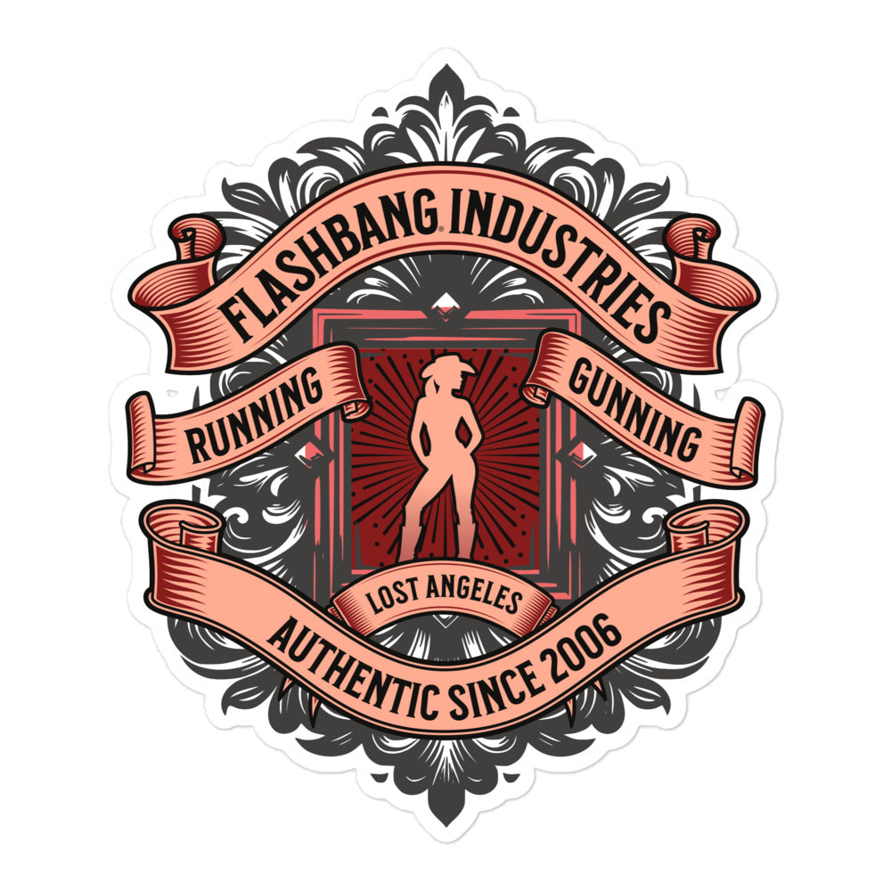 Logo of Flashbang Industries with decorative elements and text on a white background