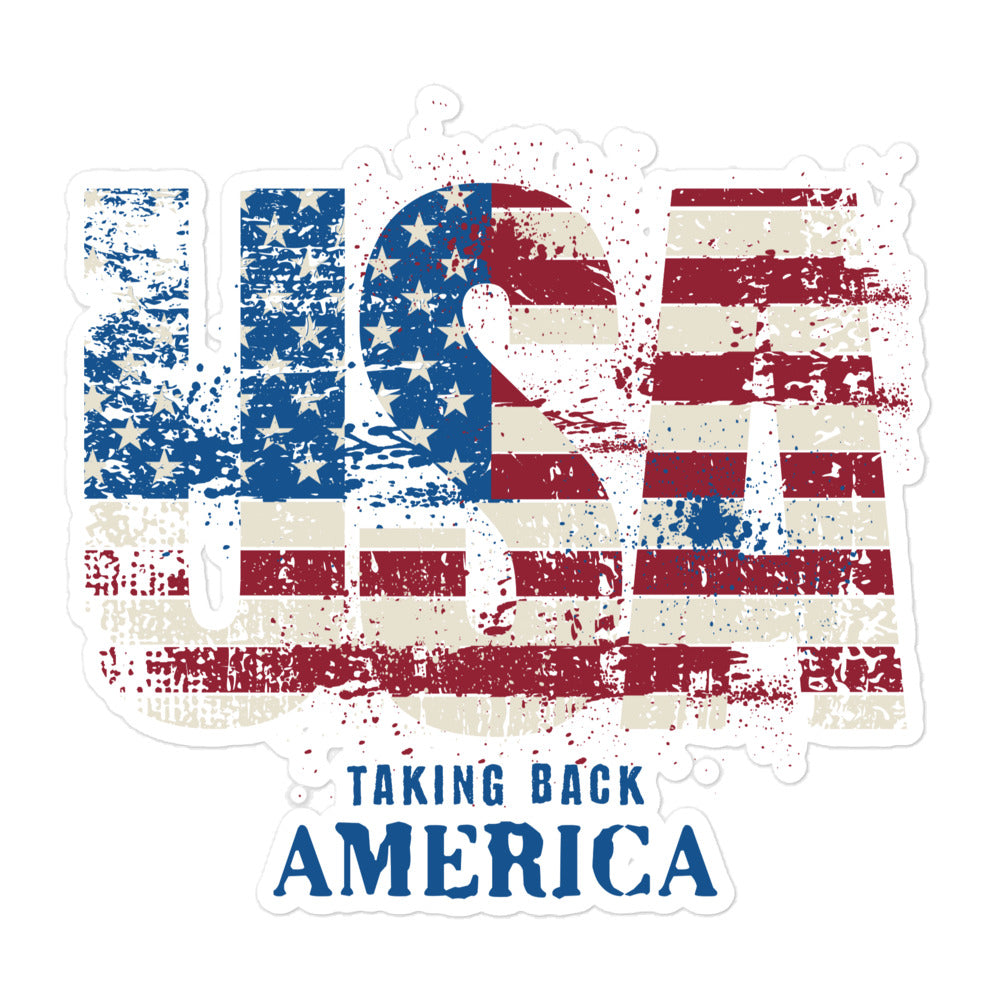 American flag design with 'Taking Back America' text on a white background