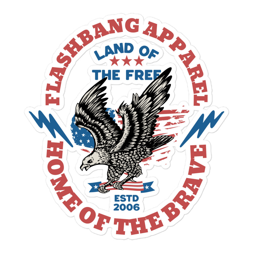 Logo of Flashbang Apparel with an eagle and patriotic design on a white background