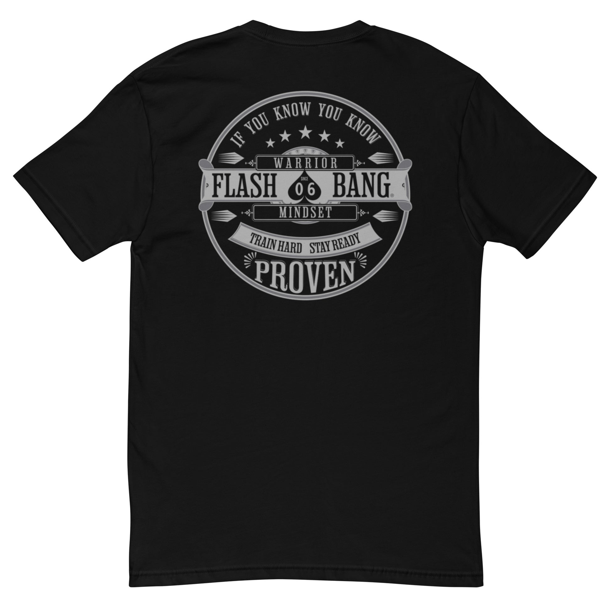 Warrior T-shirt - Train Hard Stay Ready. Veteran support, rugged durability, and powerful quotes for men who train hard - Back View - Black
