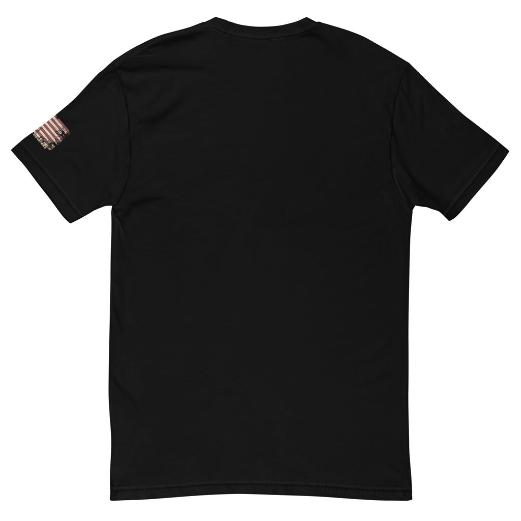Flashbang Logo T-shirt with American flag graphic, perfect for honoring police and military veterans with durability and comfort - Back View - Black