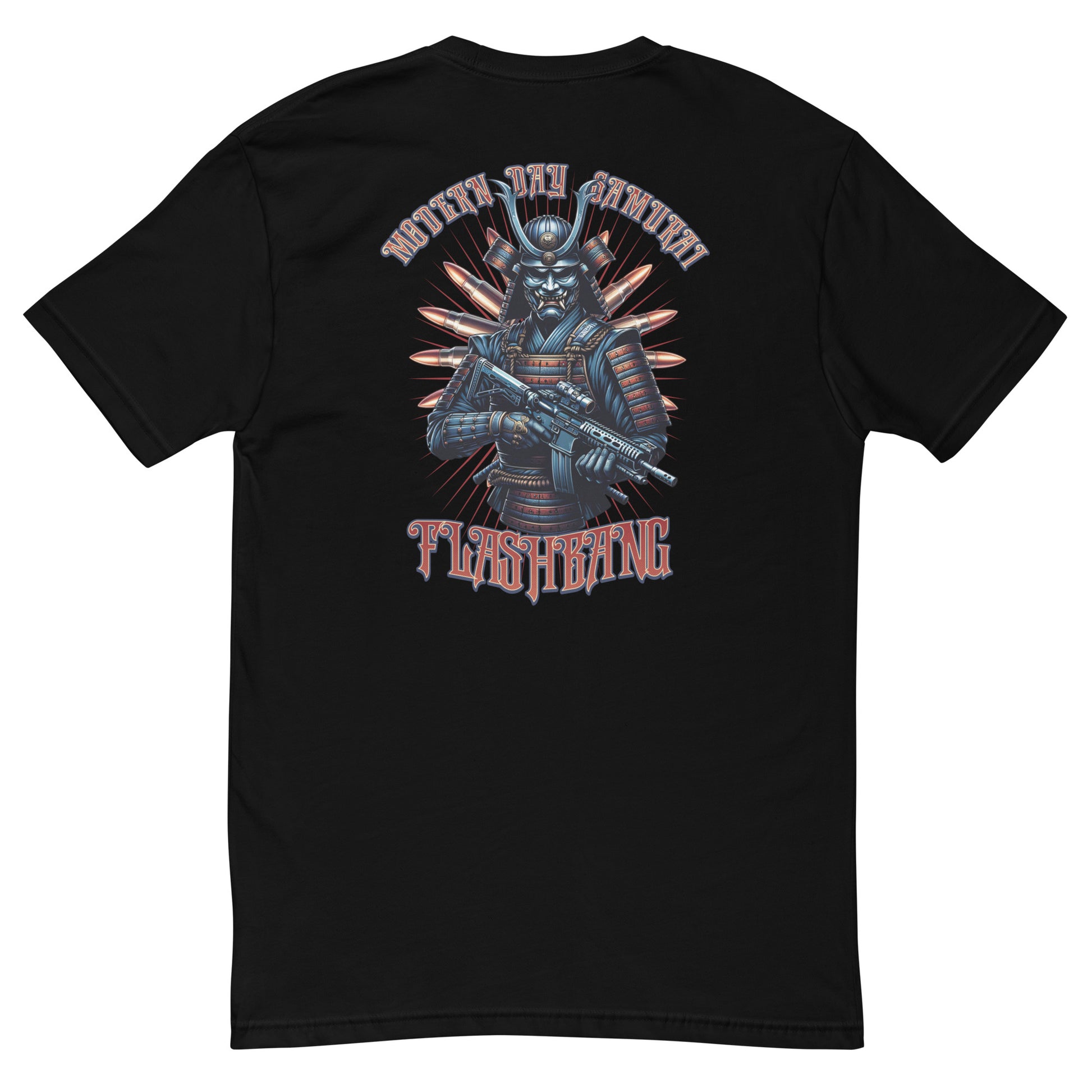 Modern Day Samurai T-shirt featuring a bold samurai graphic, designed for men who admire samurai culture and warrior strength - Back View - Black