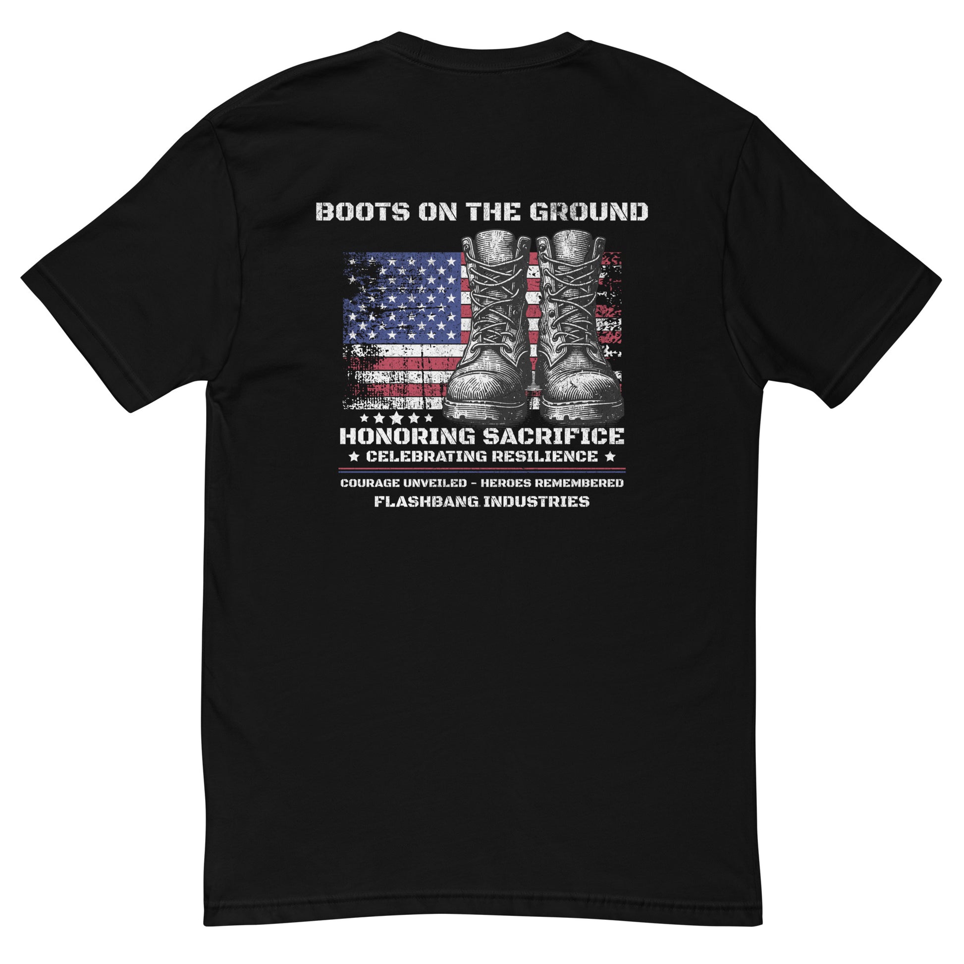 Boots On The Ground T-shirt for men – Inspired by patriot military style and pairs great with USA flag cowboy boots - Back View - Black