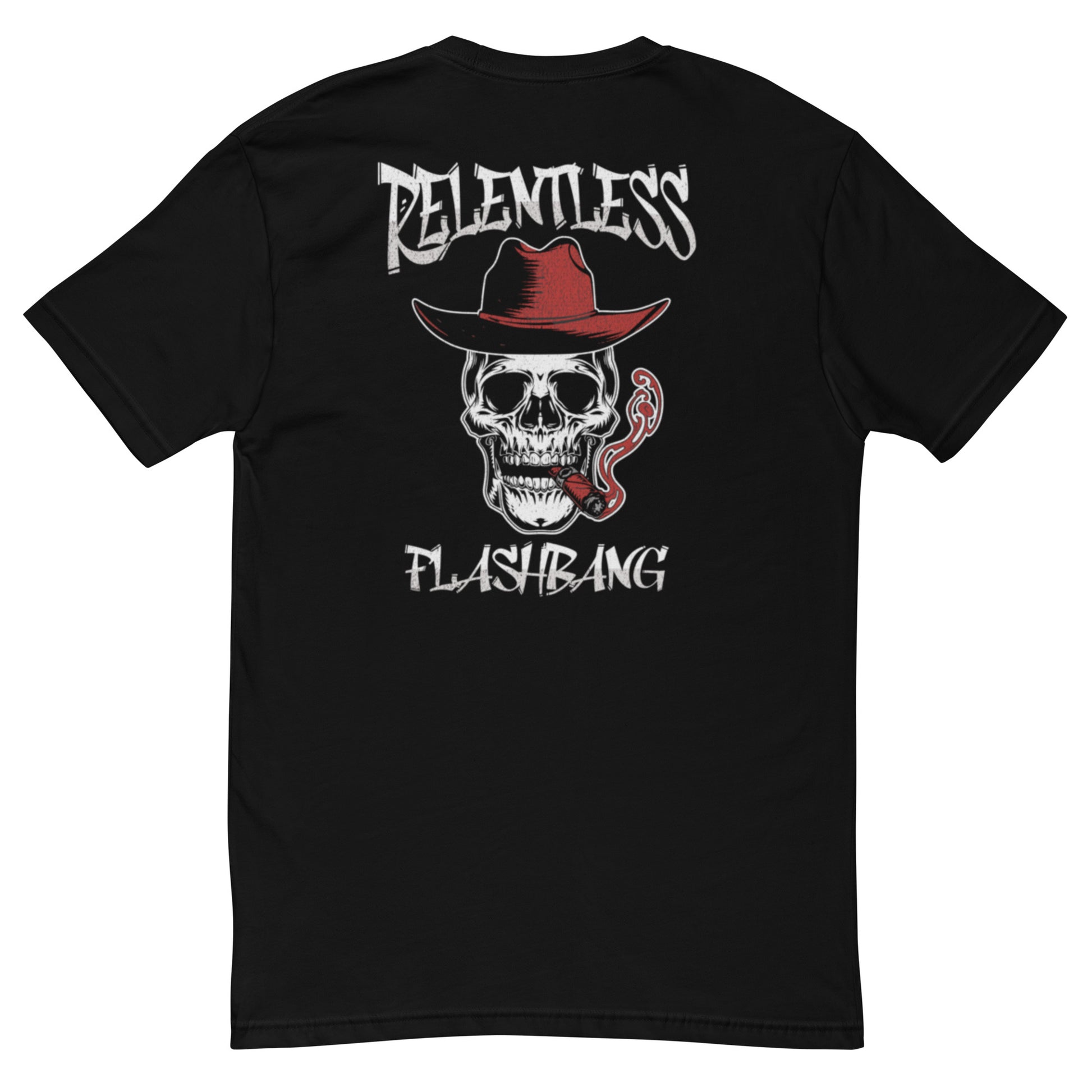 Relentless T-shirt – Skull Design with Cowboy Hat – Back View - Black