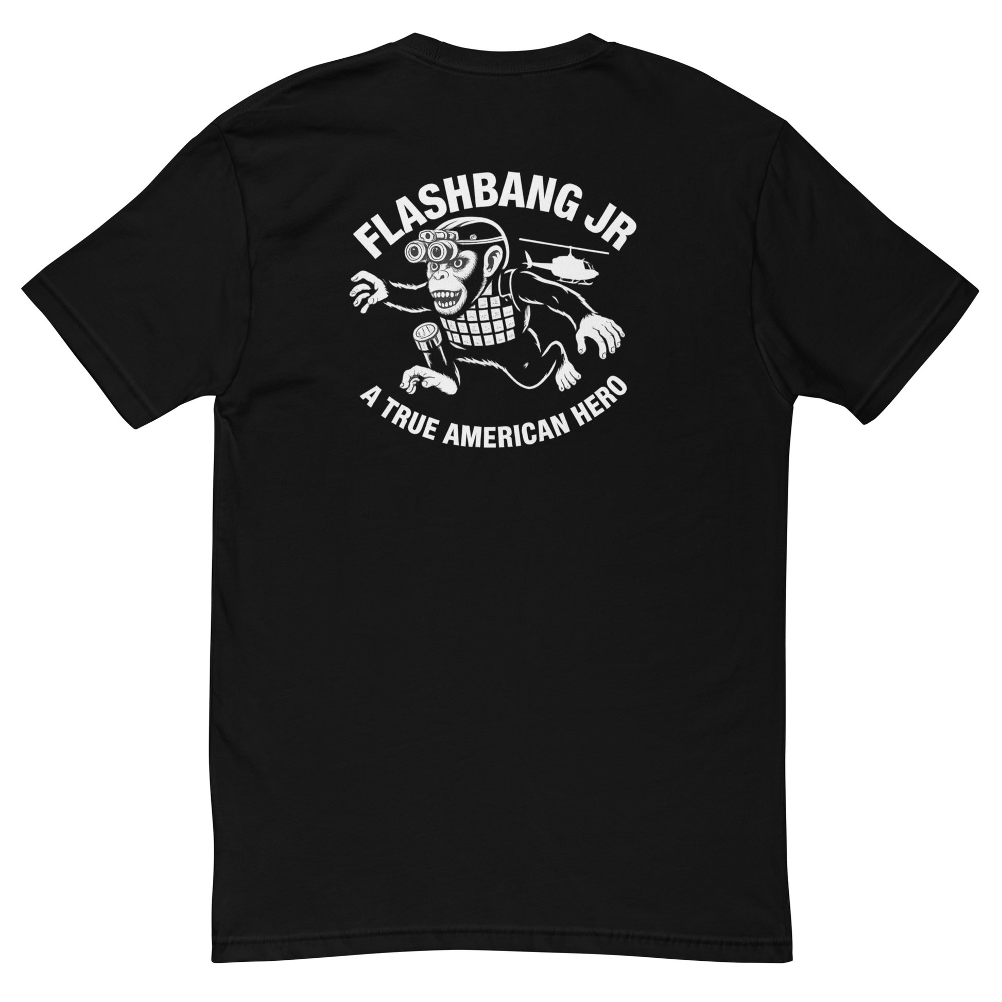 A True American Hero T-shirt featuring a military monkey graphic, honoring American heroism with a bold, fun design - Back View - Black