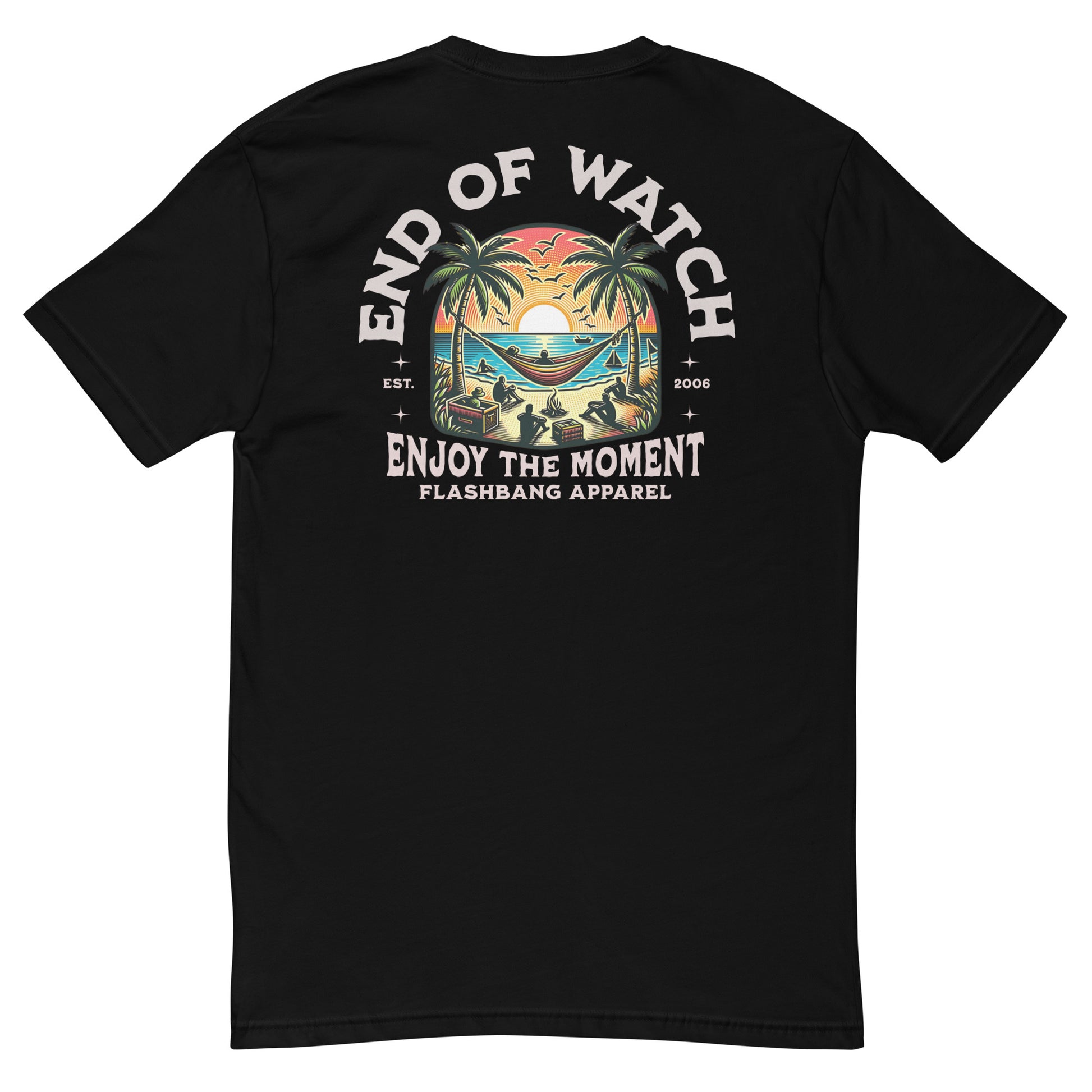 End of Watch T-shirt with palm tree design and summer beach vibes - Back View - Black