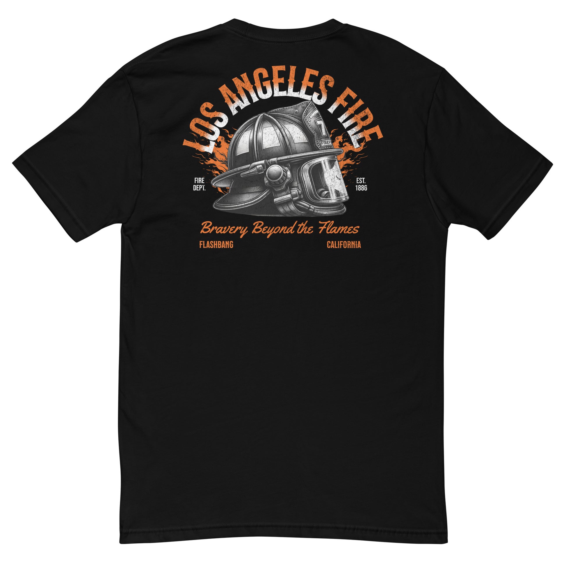 Black t-shirt with Los Angeles Fire graphic on the back
