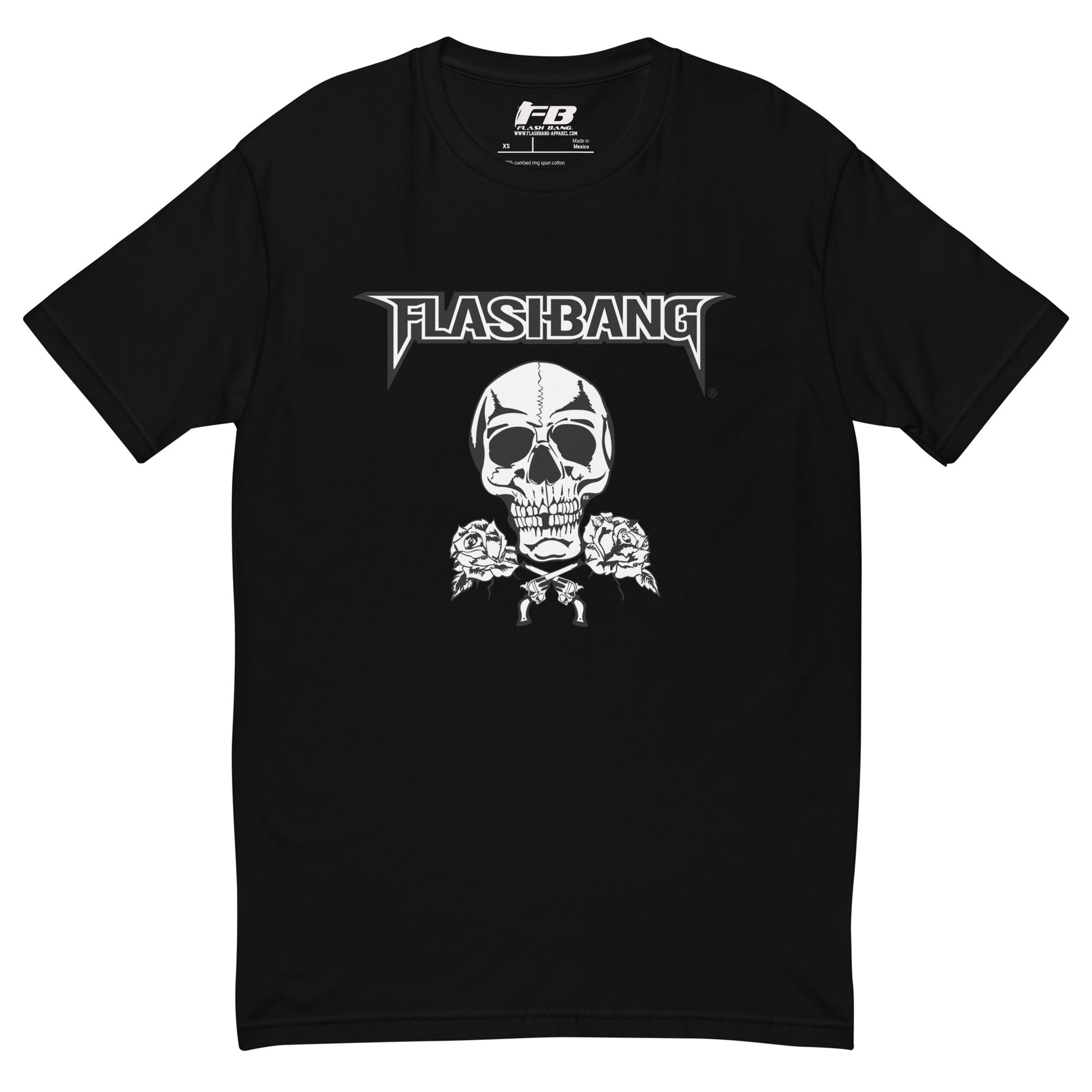 Skull and Roses RS T-shirt featuring a vintage skull and rose design - Front View - Black