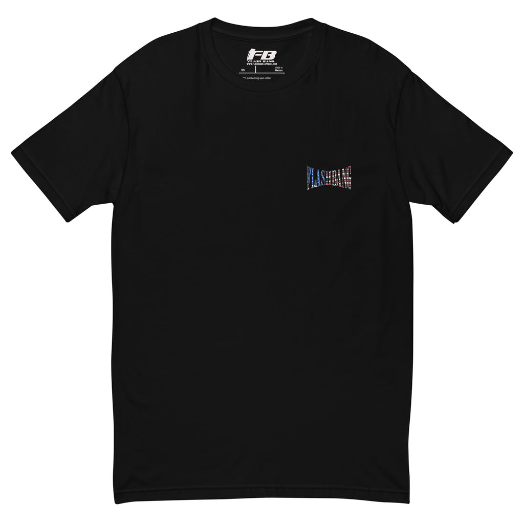 Boots On The Ground T-shirt for men – Inspired by patriot military style and pairs great with USA flag cowboy boots - Front View - Black with Flashbang Text