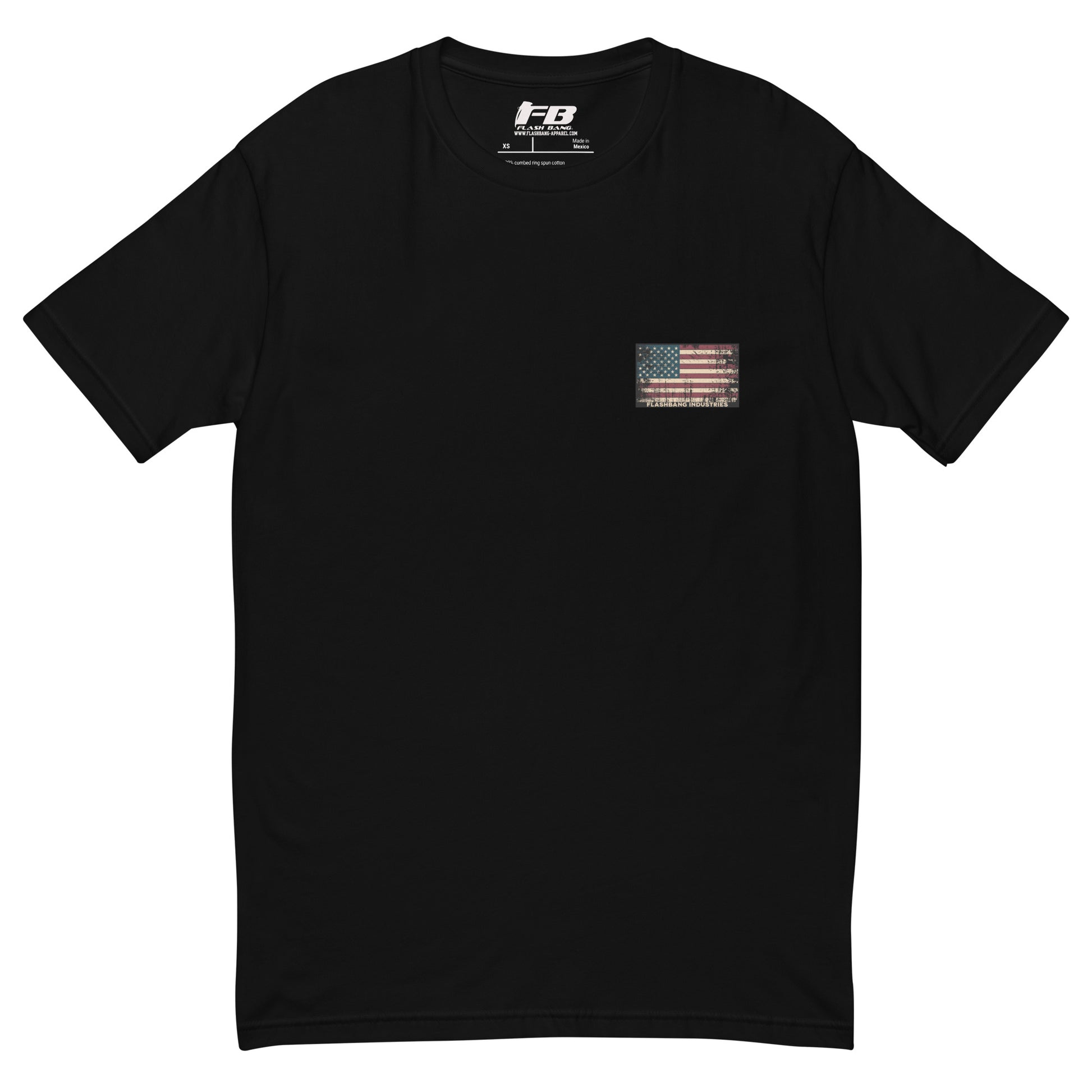 Home of the Brave T-shirt with an American Flag Logo- Front View - Black