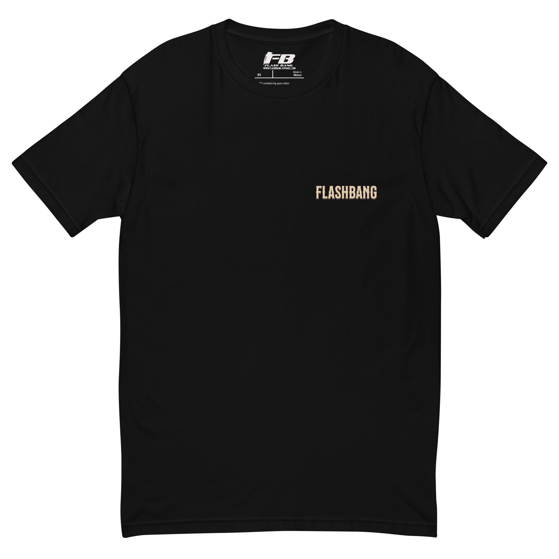 American Style T-shirt featuring USA flag and Strength Honor Freedom message, designed for veterans and patriots - Front View - Black with Flashbang Text
