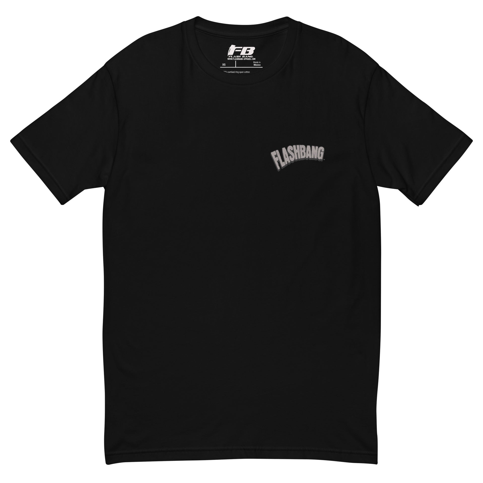 Caveman T-shirt - Front  View - Black with Flashbang Text