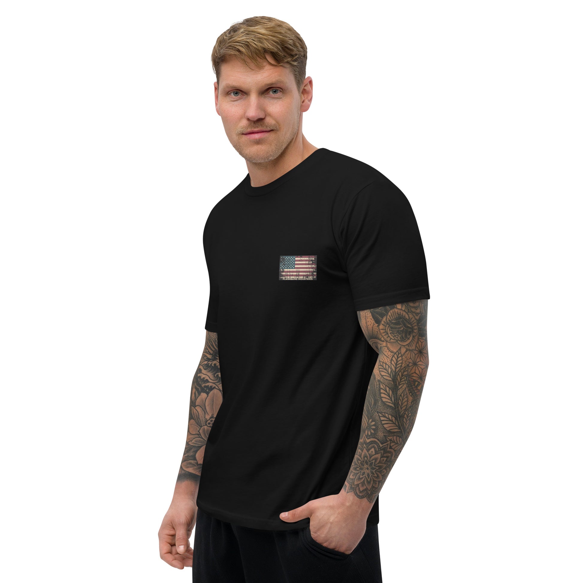 Home of the Brave T-shirt with an American Flag Logo- Front View - Black - Mode Guy