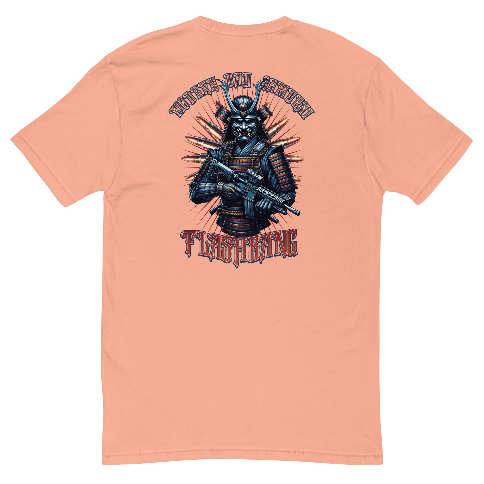 Modern Day Samurai T-shirt featuring a bold samurai graphic, designed for men who admire samurai culture and warrior strength - Back View - Desert Pink