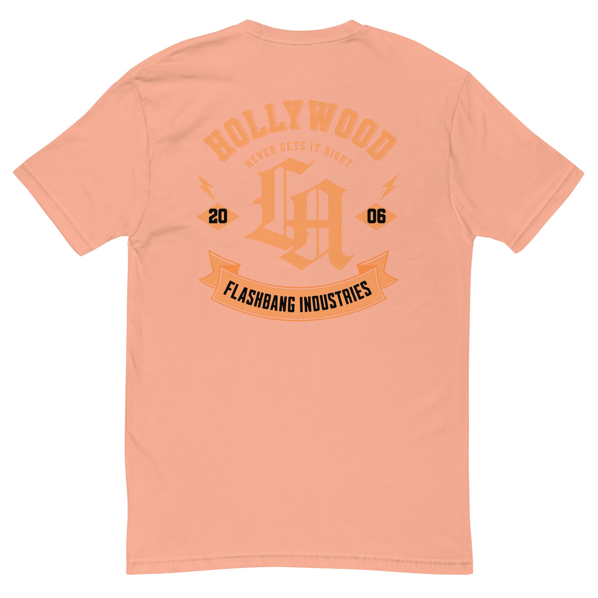 Hollywood Never Gets It Right T-shirt featuring a bold LA graphic and Hollywood vintage tees - Back View - Desert Pink