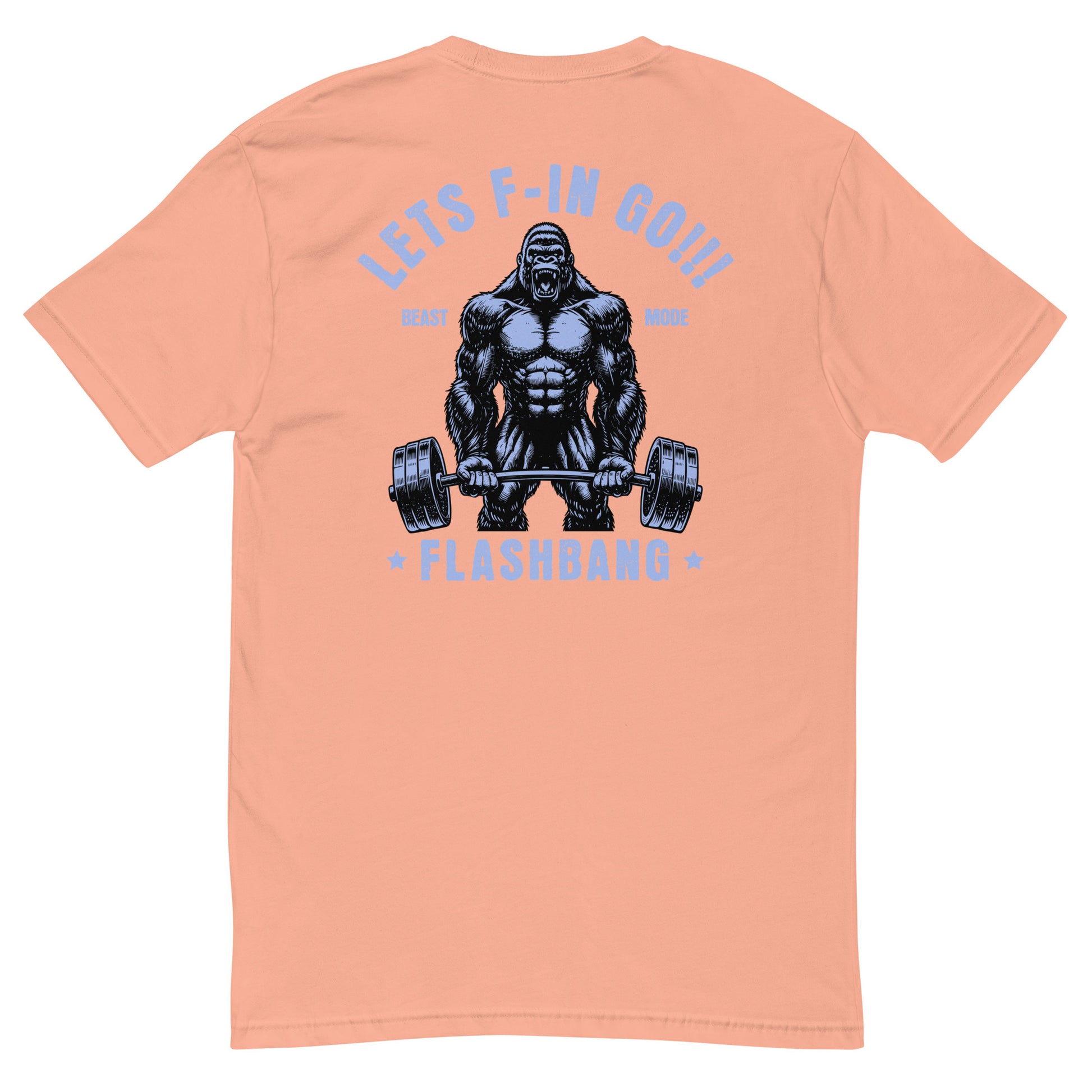 Beast Mode T-shirt with a gorilla graphic, designed as a fitness motivation shirt for gym-goers and muscle tee lovers - Back View - Desert Pink