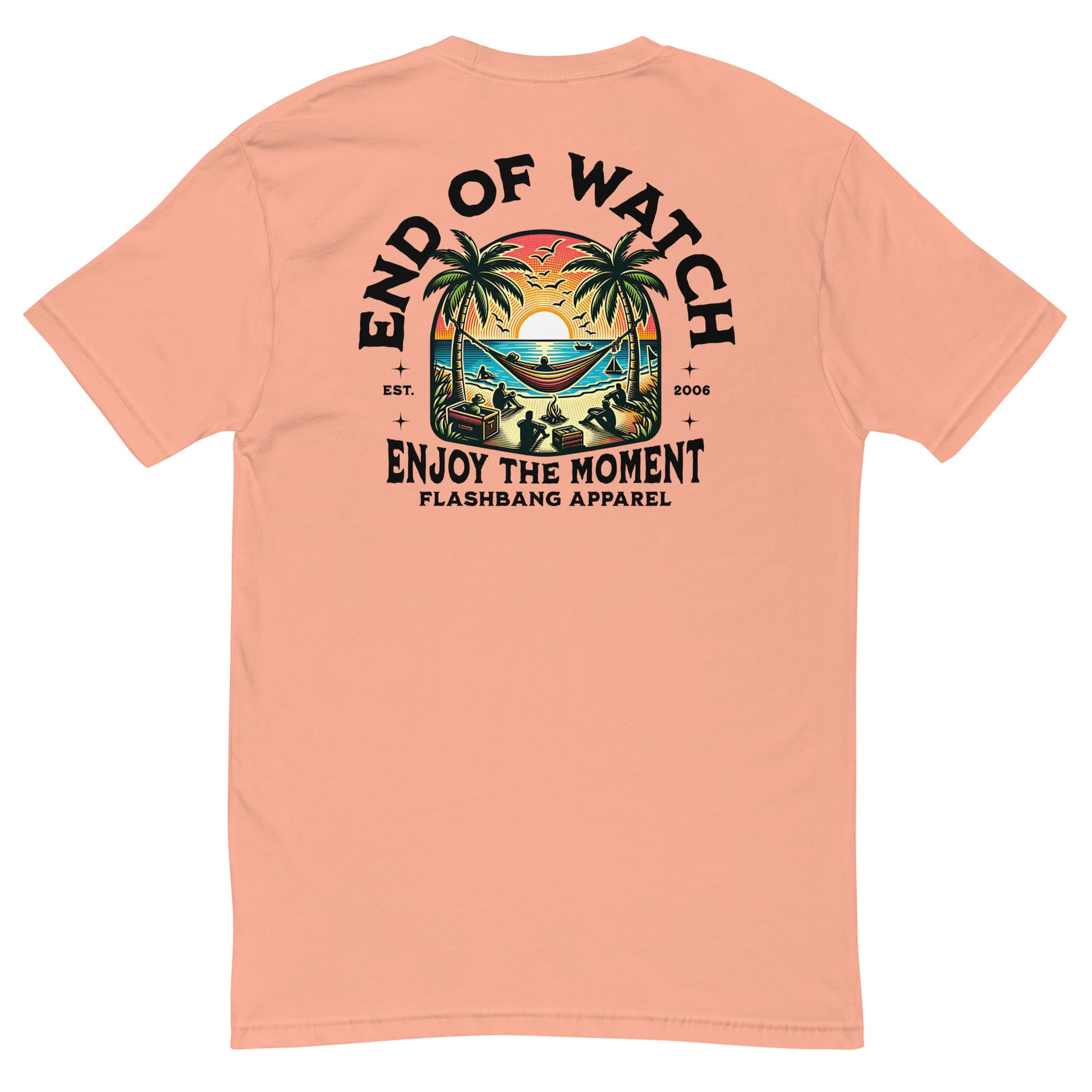 End of Watch Lite T-shirt featuring palm tree beach design - Back View - Desert Pink