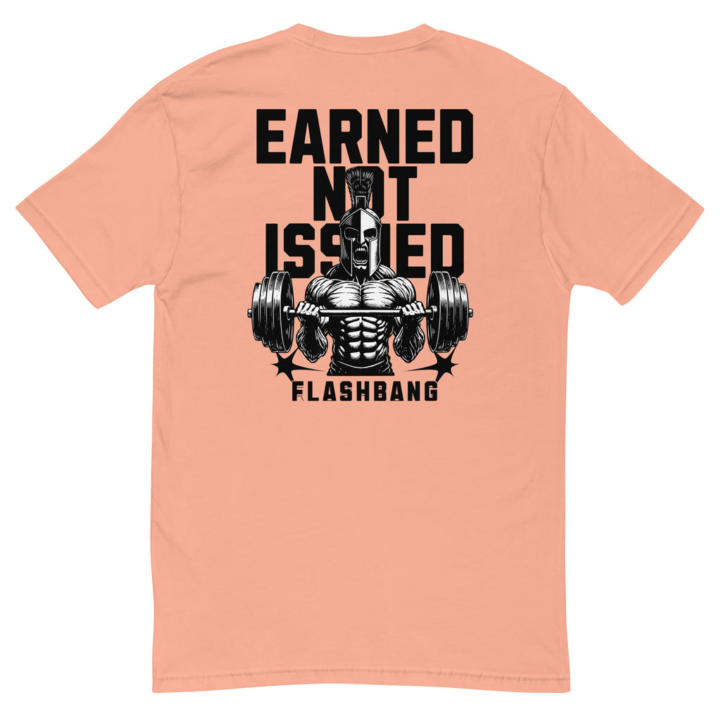 Earned Not Issued Lite T-shirt perfect for weightlifting and gym enthusiasts - Back View - Desert Pink