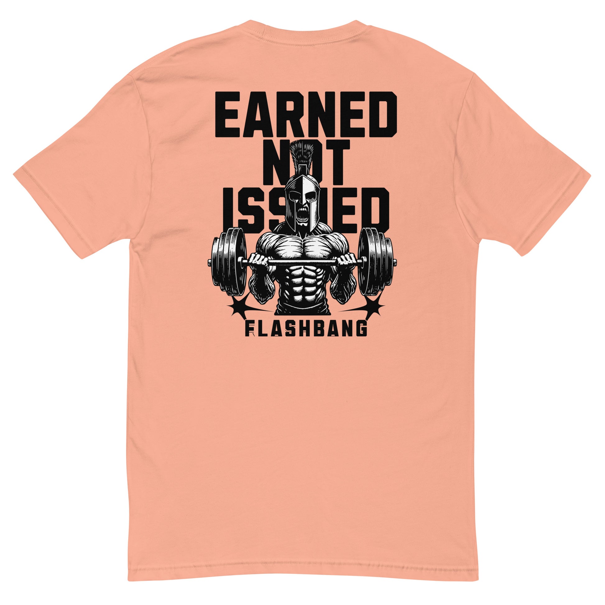 Earned Not Issued Lite T-shirt perfect for weightlifting and gym enthusiasts - Back View - Desert Pink