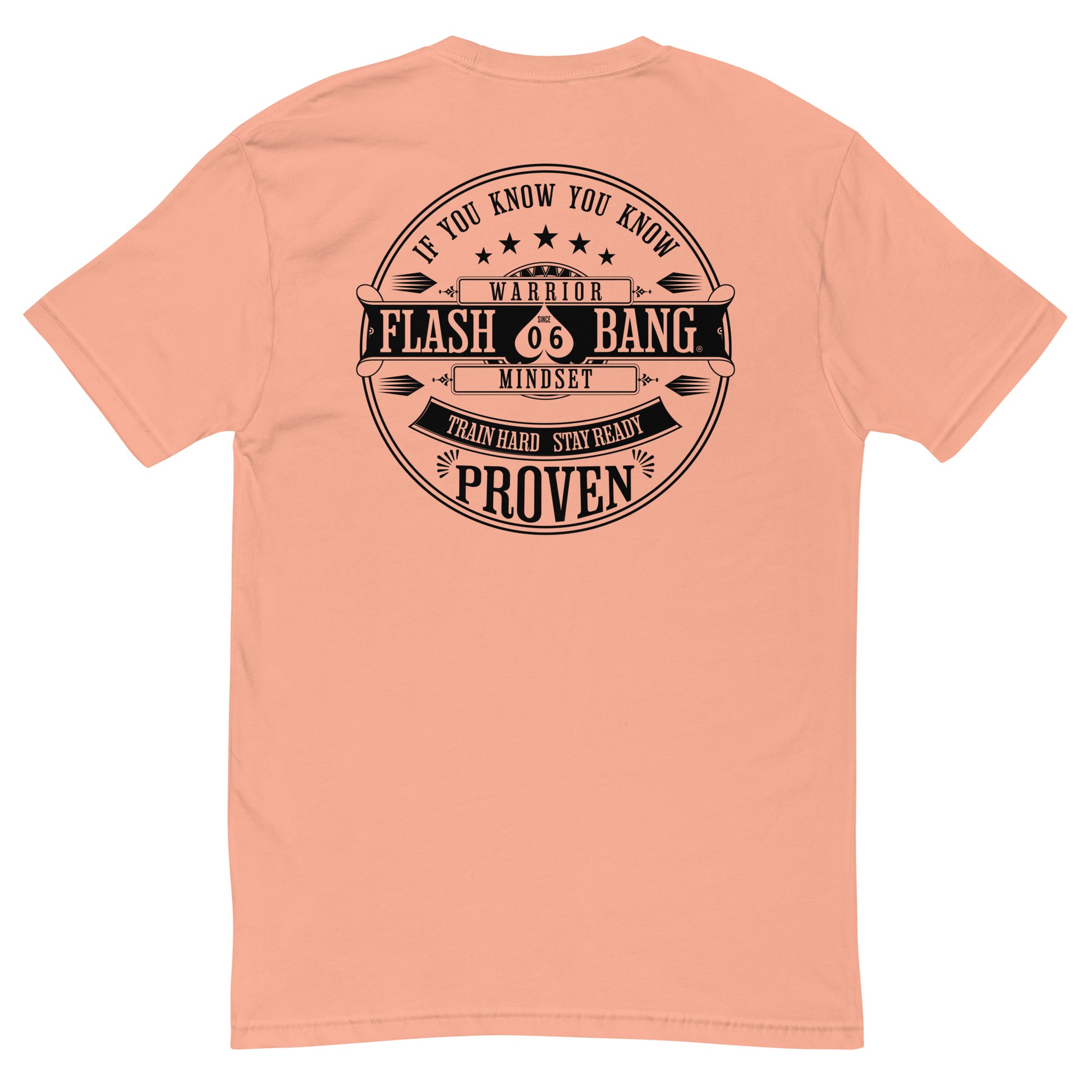 Train Hard Stay Ready Lite T-shirt featuring motivational shirt graphic design with train hard quotes - Back View - Desert Pink