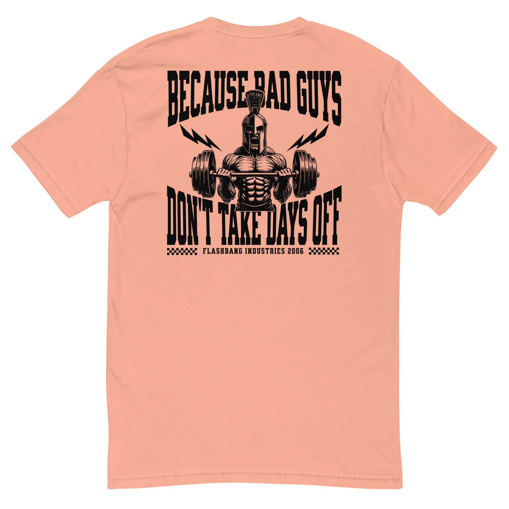 Bad Guys Lite T-shirt with workout motivation design, A tribute to strength and perseverance - Back View - Desert Pink