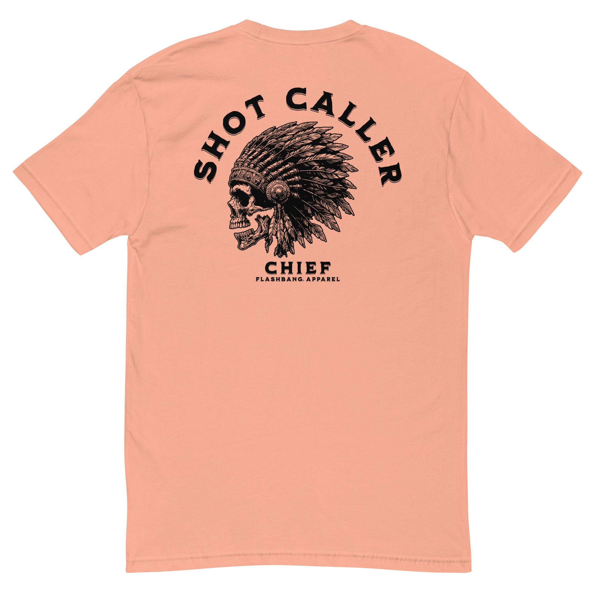 Shot Caller Lite T-shirt with warrior skull design, tribal chiefs tee shirt, and ultimate warrior graphic for bold streetwear style - Back View - Desert Pink