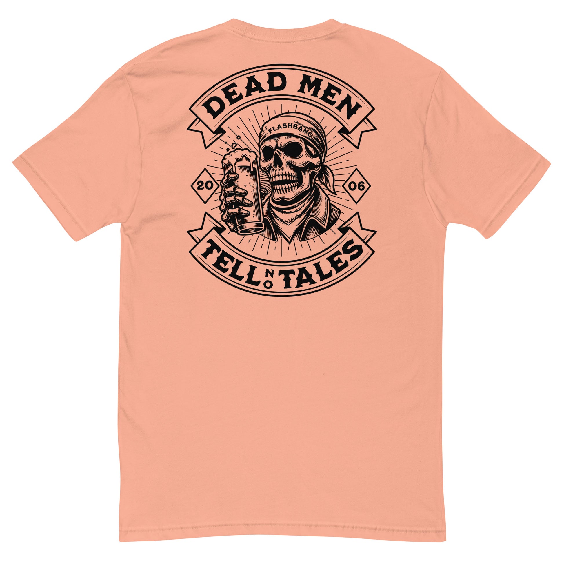 Dead Men Tell No Tales Lite T-shirt showcasing a skull and beer graphic - Back View - Desert Pink