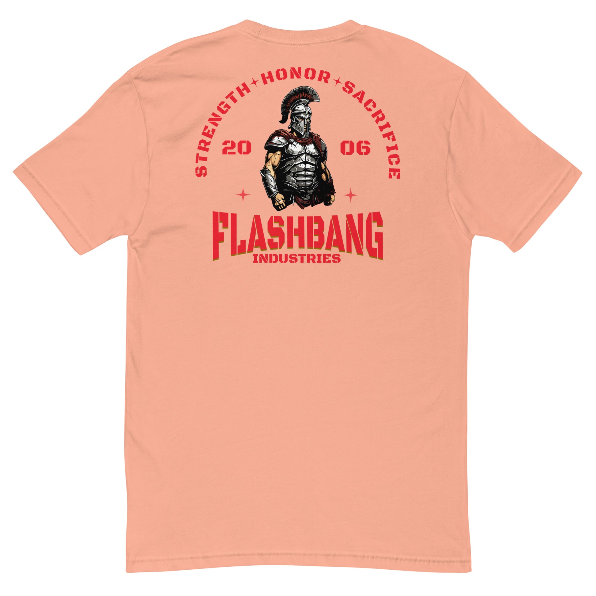 Strength Honor Sacrifice Lite T-shirt featuring warrior, spartan, and gladiator design for men who value strength, honor, and sacrifice - Back View - Desert Pink