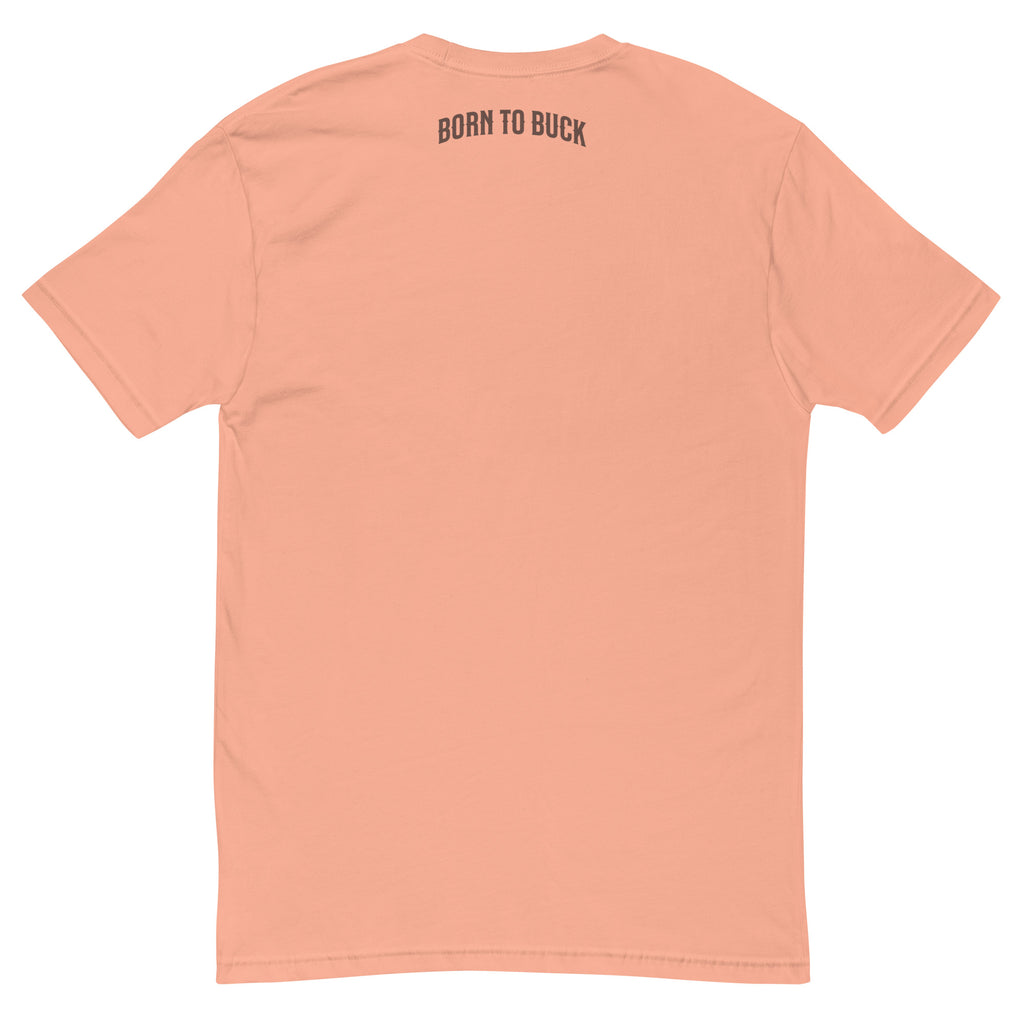 Born to Buck Lite T-shirt featuring a western cowboy graphic - Back View - Desert Pink with Born To Buck Text