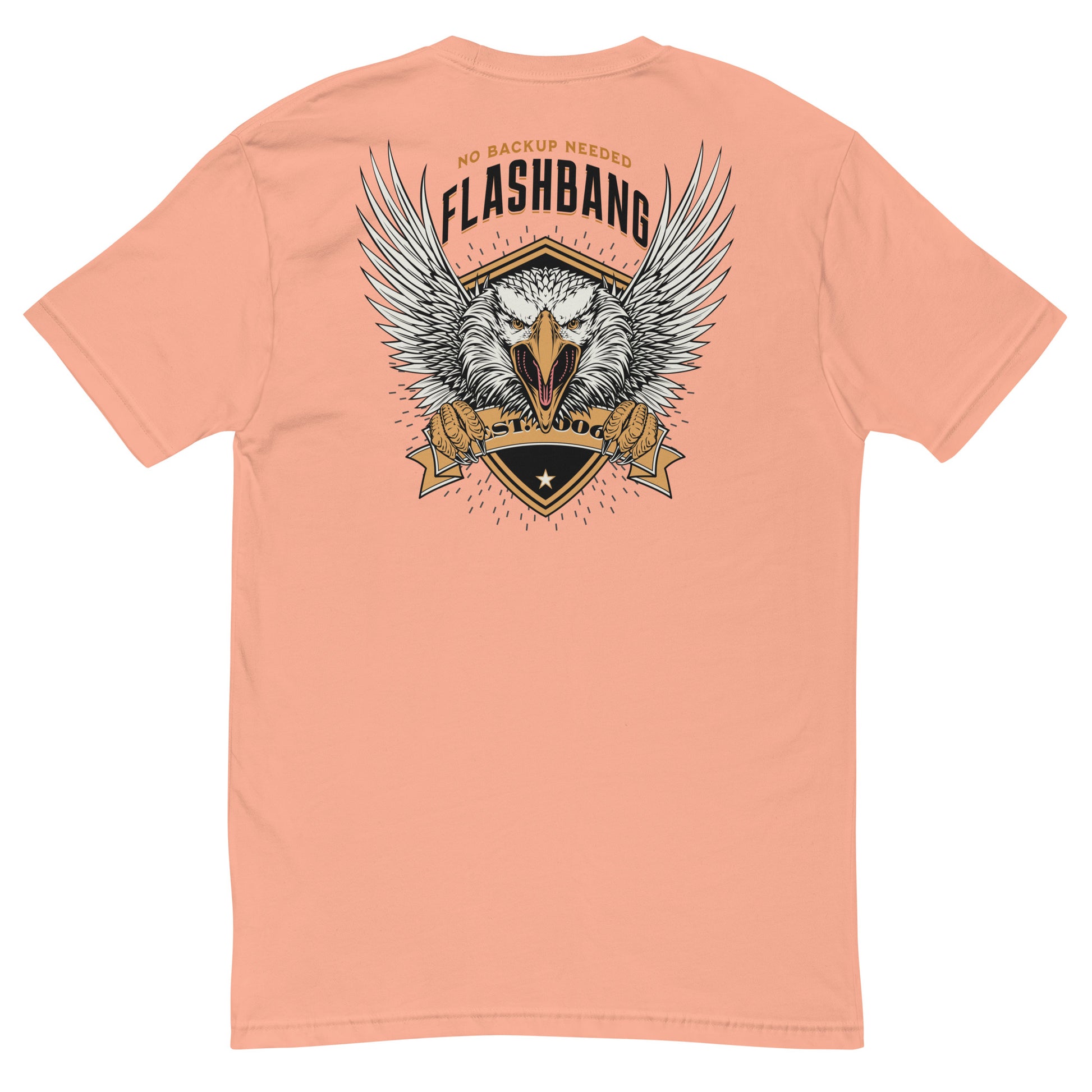 No Backup Needed Lite T-shirt featuring American eagle design - Back View - Desert Pink