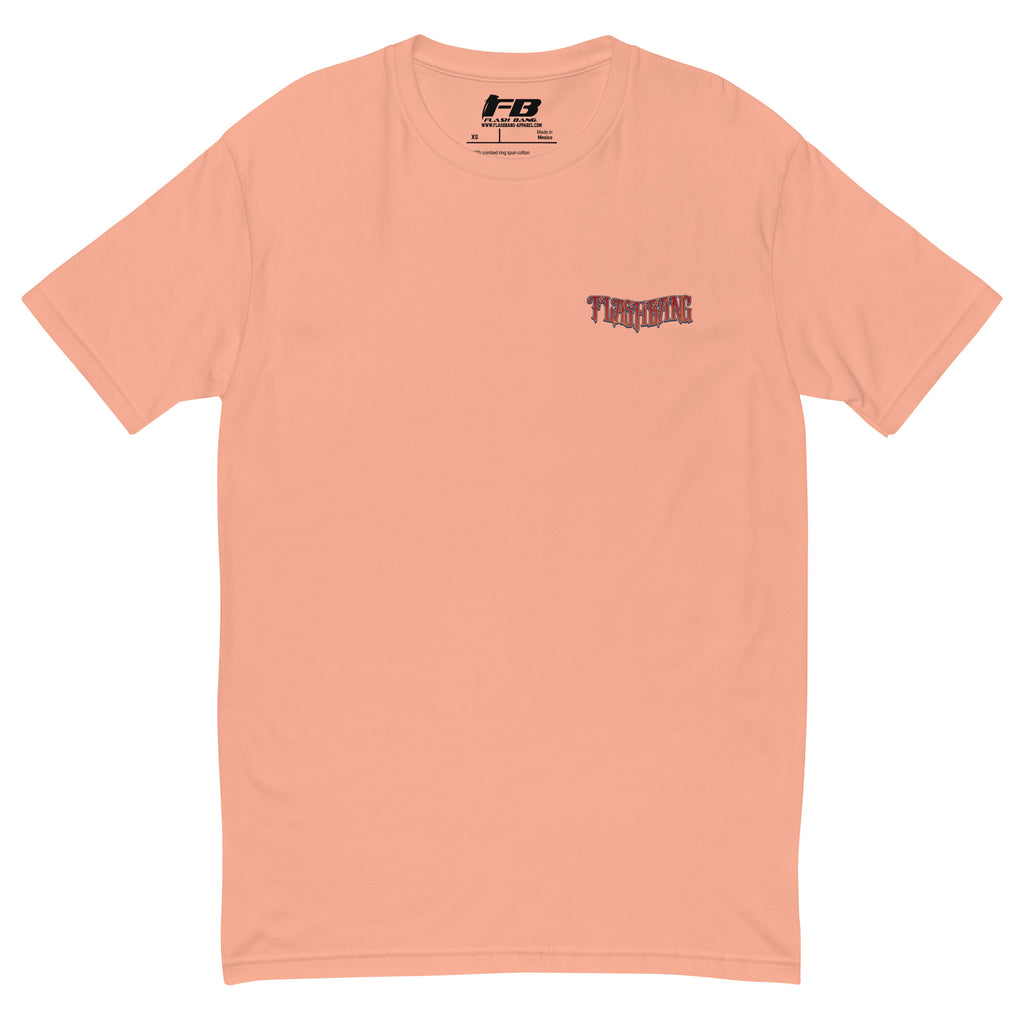Modern Day Samurai T-shirt featuring a bold samurai graphic, designed for men who admire samurai culture and warrior strength - Front View - Desert Pink with Flashbang Text